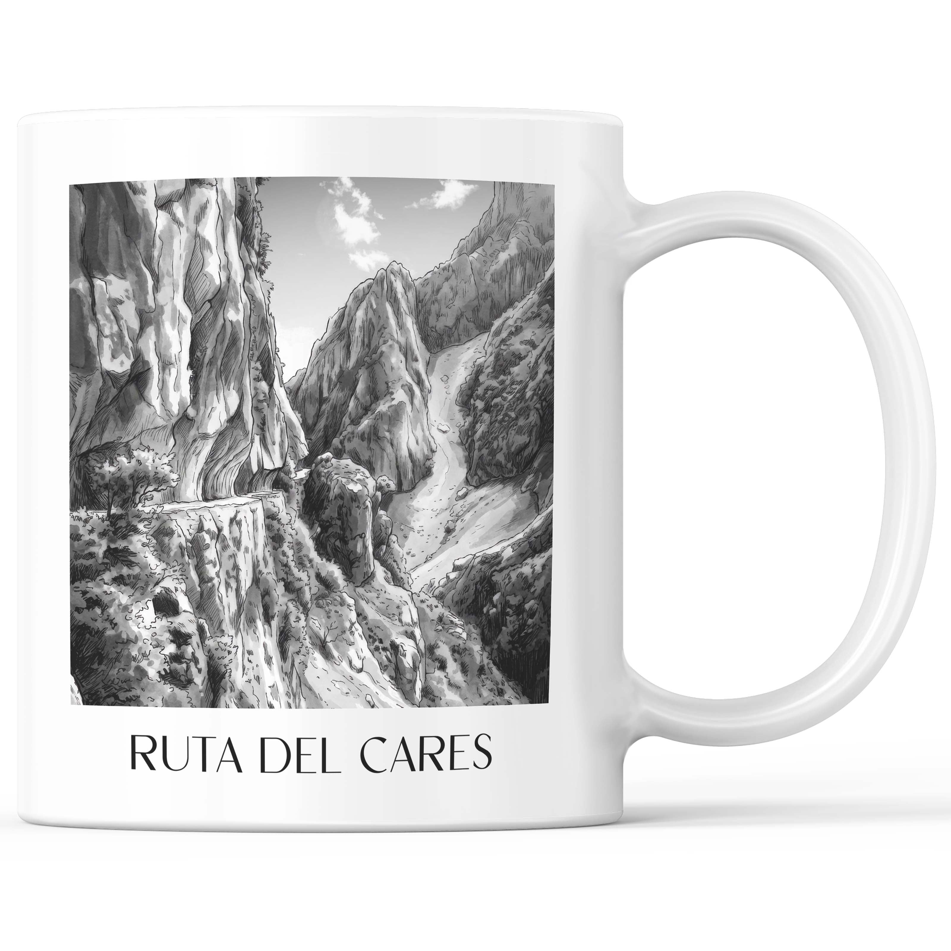 Ruta del Cares Kaffeebecher - Spanien - Spanien Becher - Kaffeetasse im Aquarell Schwarz-Weiß Stil - favplace