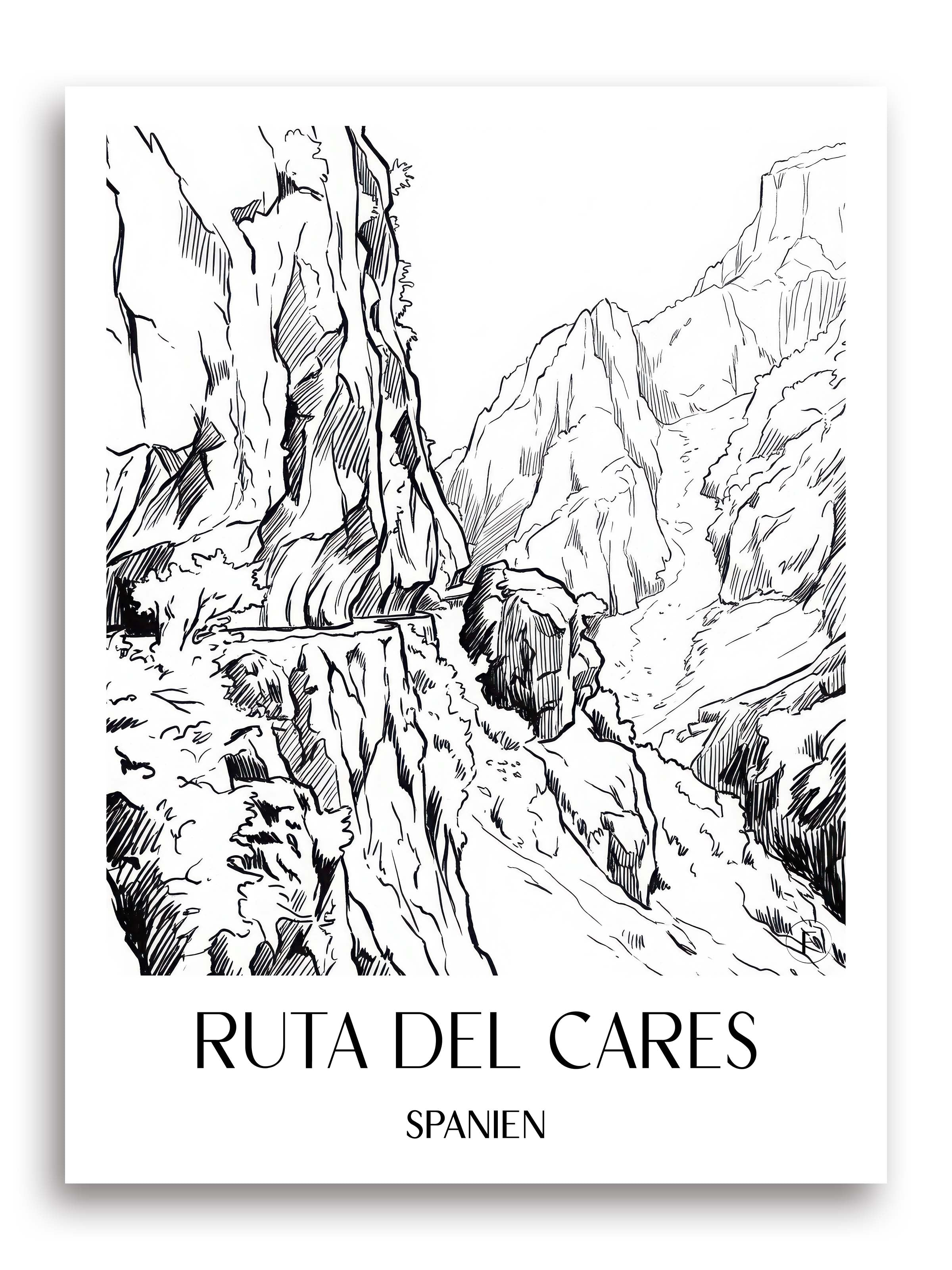 ruta-del-cares-spanien-spanien-poster-skizze