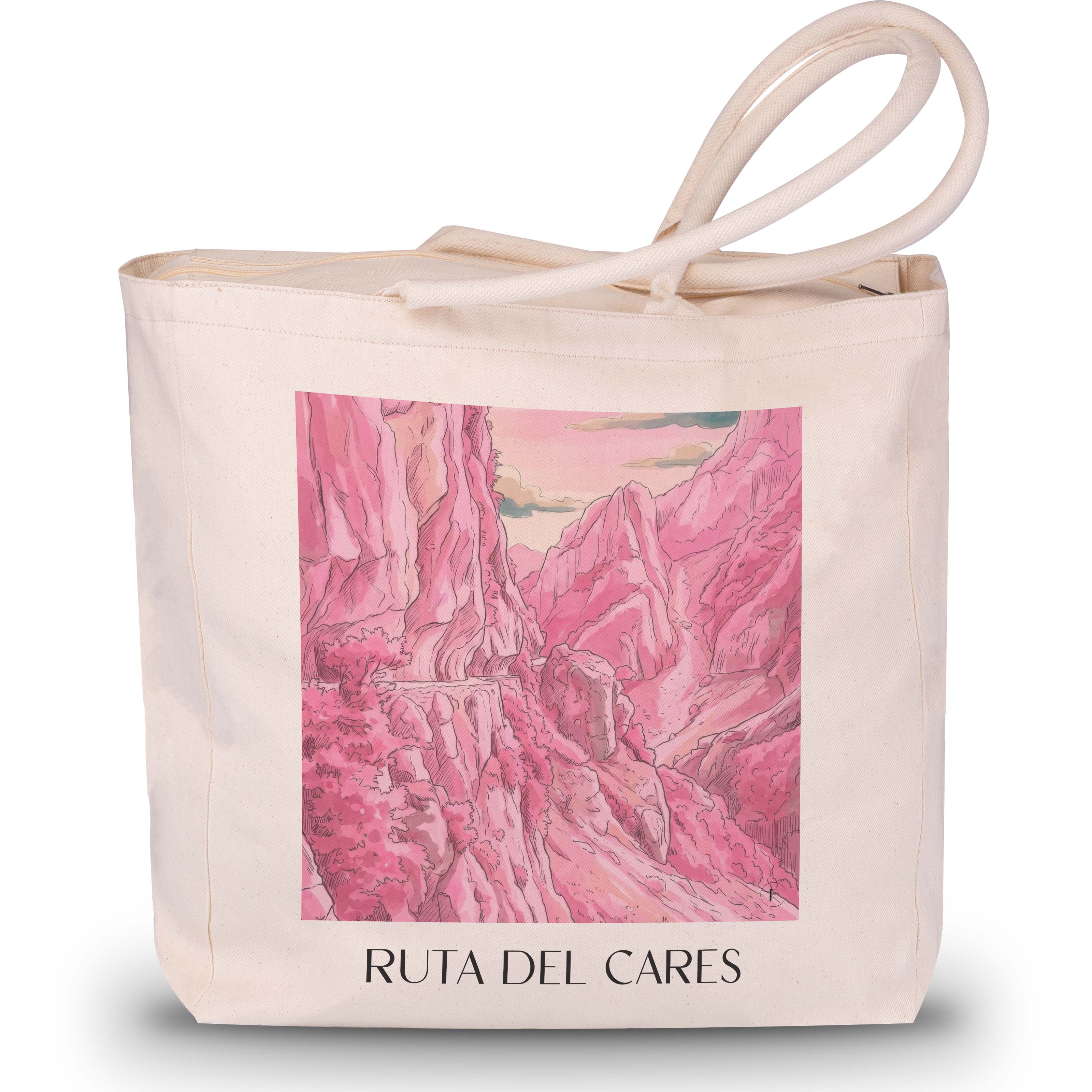 ruta-del-cares-spanien-spanien-einkaufstasche-aquarell-pink-rosa