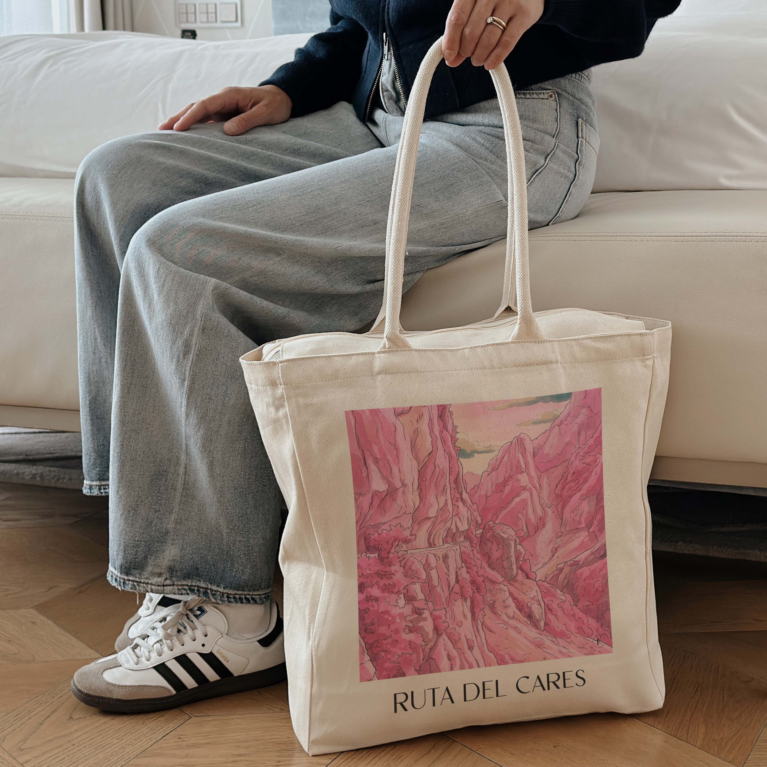 ruta-del-cares-spanien-spanien-einkaufstasche-aquarell-pink-rosa