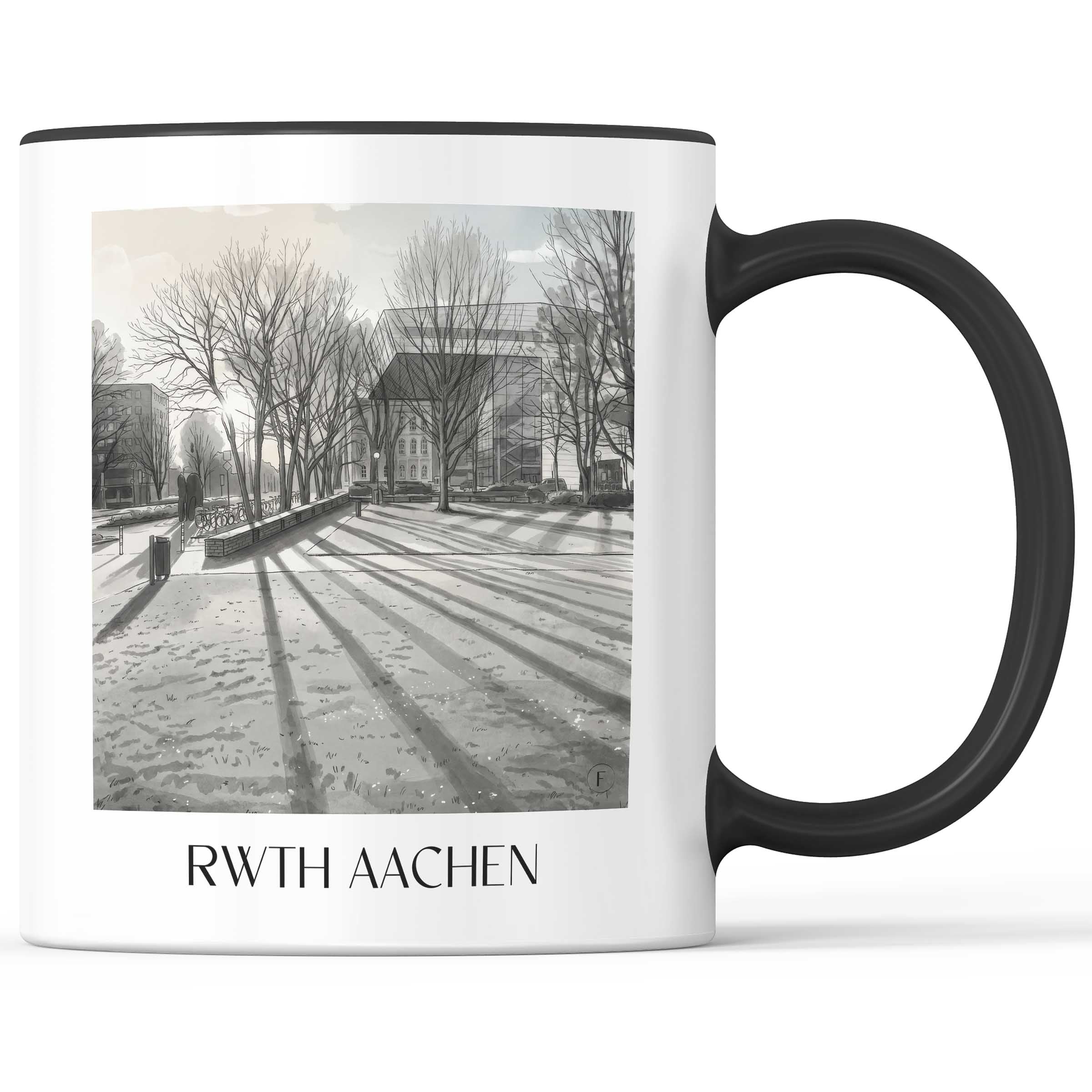 Rwth Kaffeebecher - Aachen - Deutschland Becher - Kaffeetasse im Aquarell Schwarz-Weiß Stil - favplace