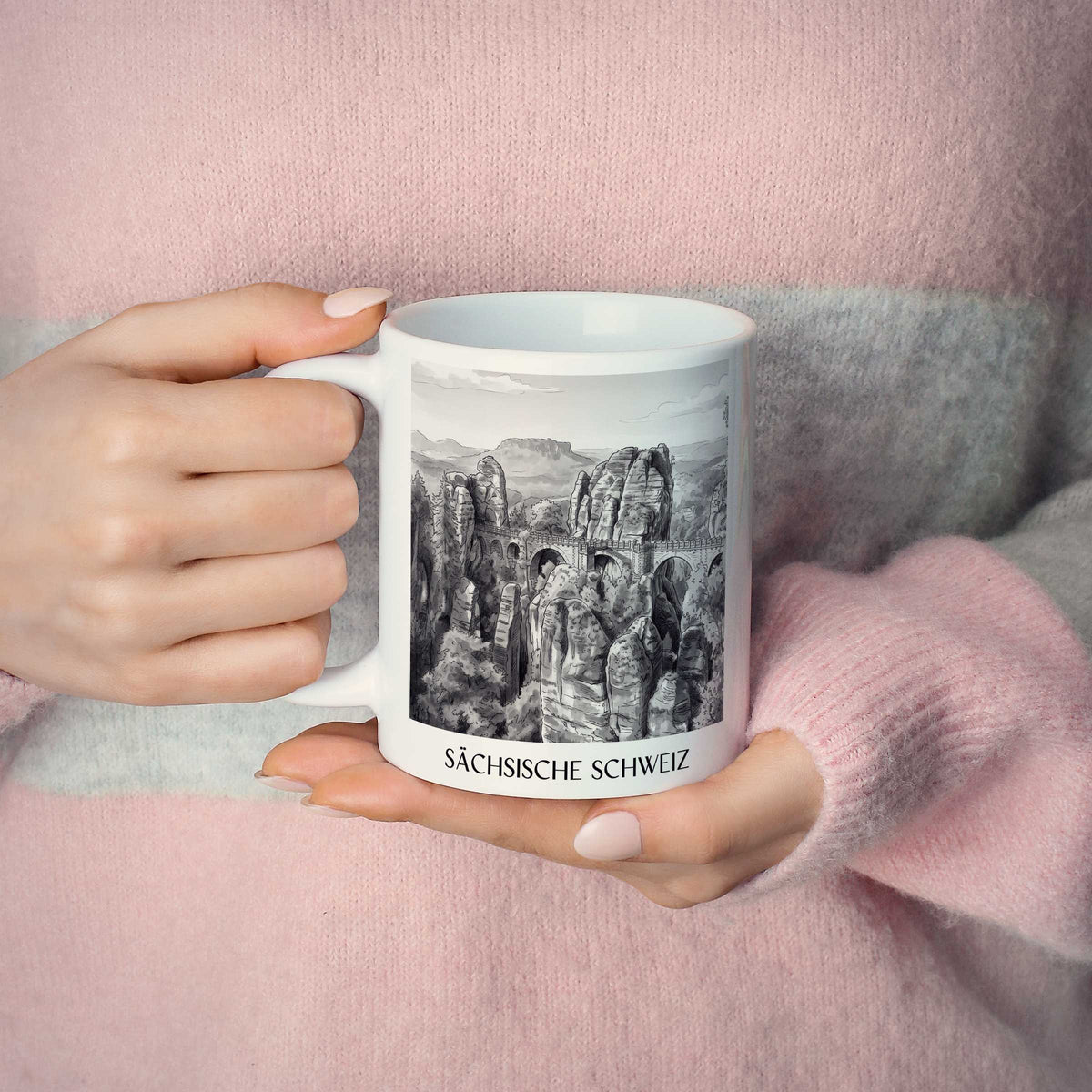 sächsische-schweiz-dresden-deutschland-kaffeebecher-aquarell-schwarz-weiss