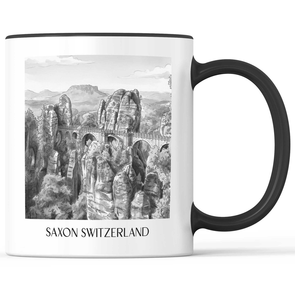 Sächsische schweiz Kaffeebecher - Dresden - Deutschland Becher - Kaffeetasse im Aquarell Schwarz-Weiß Stil - favplace