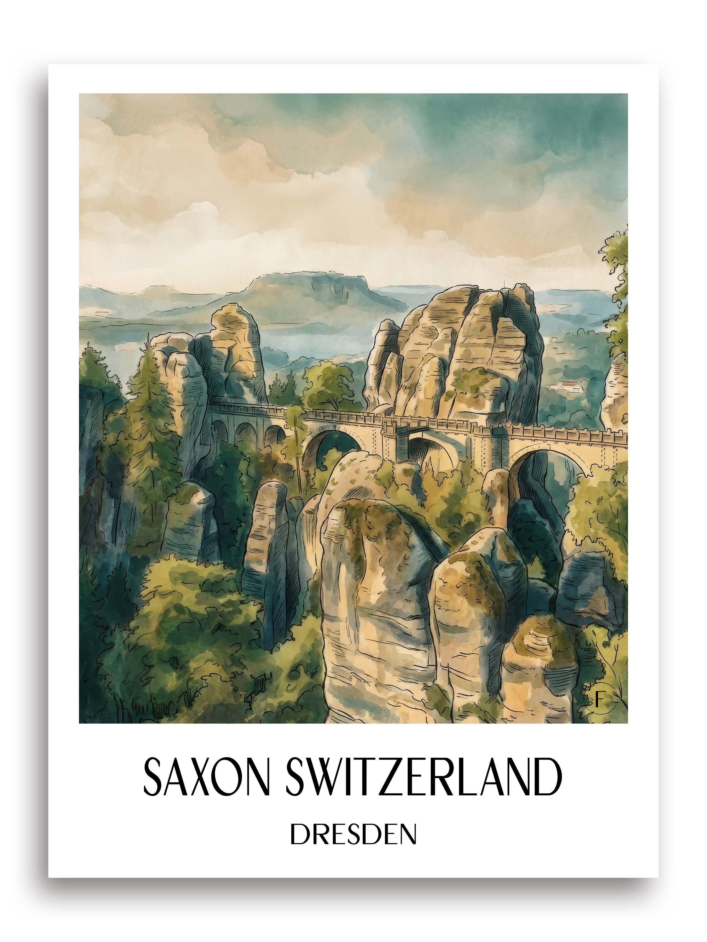 Sächsische schweiz Poster - Dresden - Deutschland Kunstdruck - Aquarell von A4 bis A1 - favplace