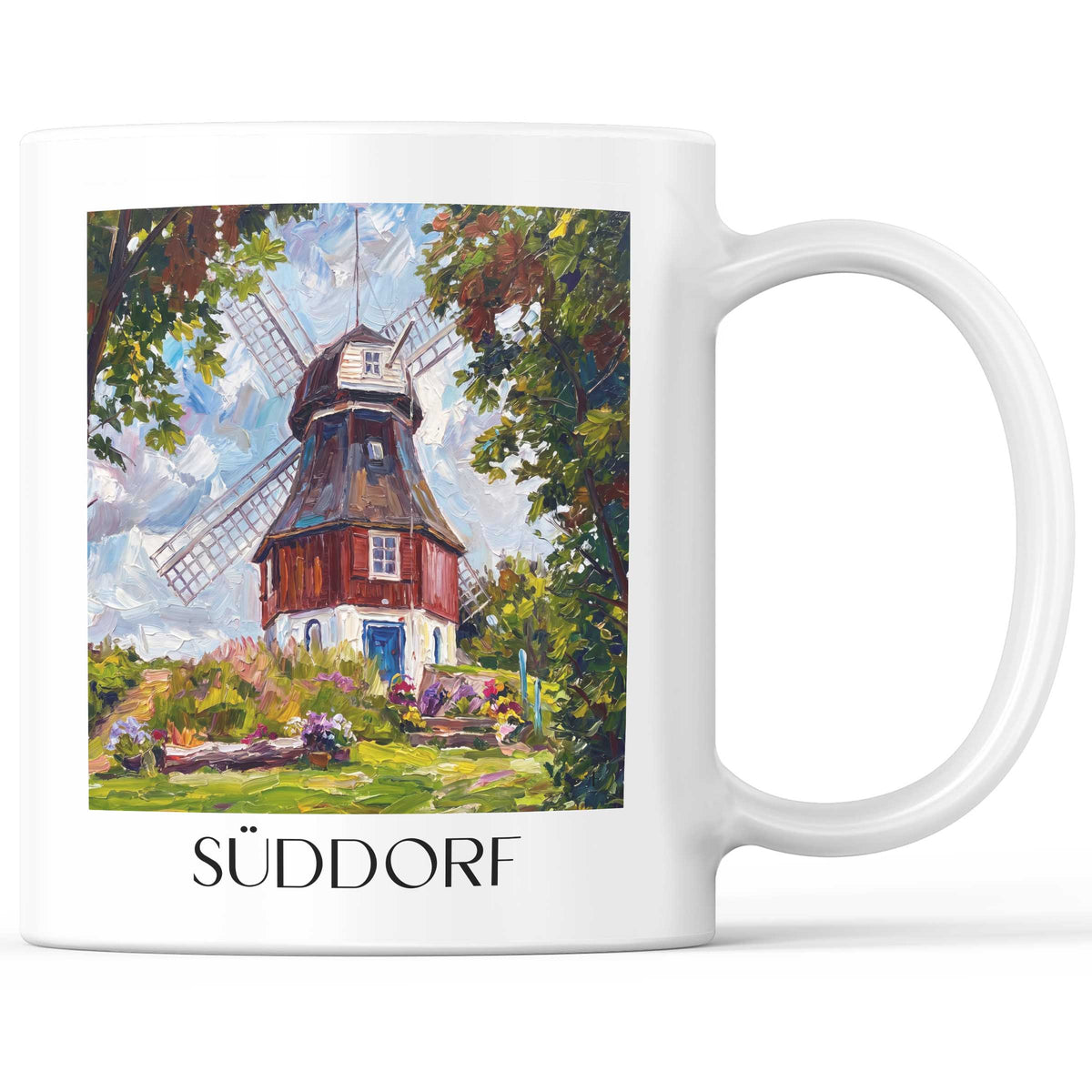Süddorf Kaffeebecher - Amrum - Deutschland Becher - Kaffeetasse im Ölgemälde Stil - favplace
