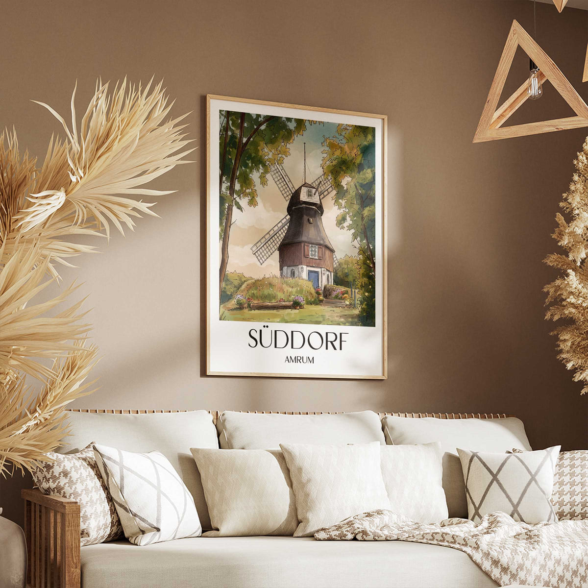 süddorf-amrum-deutschland-poster-aquarell