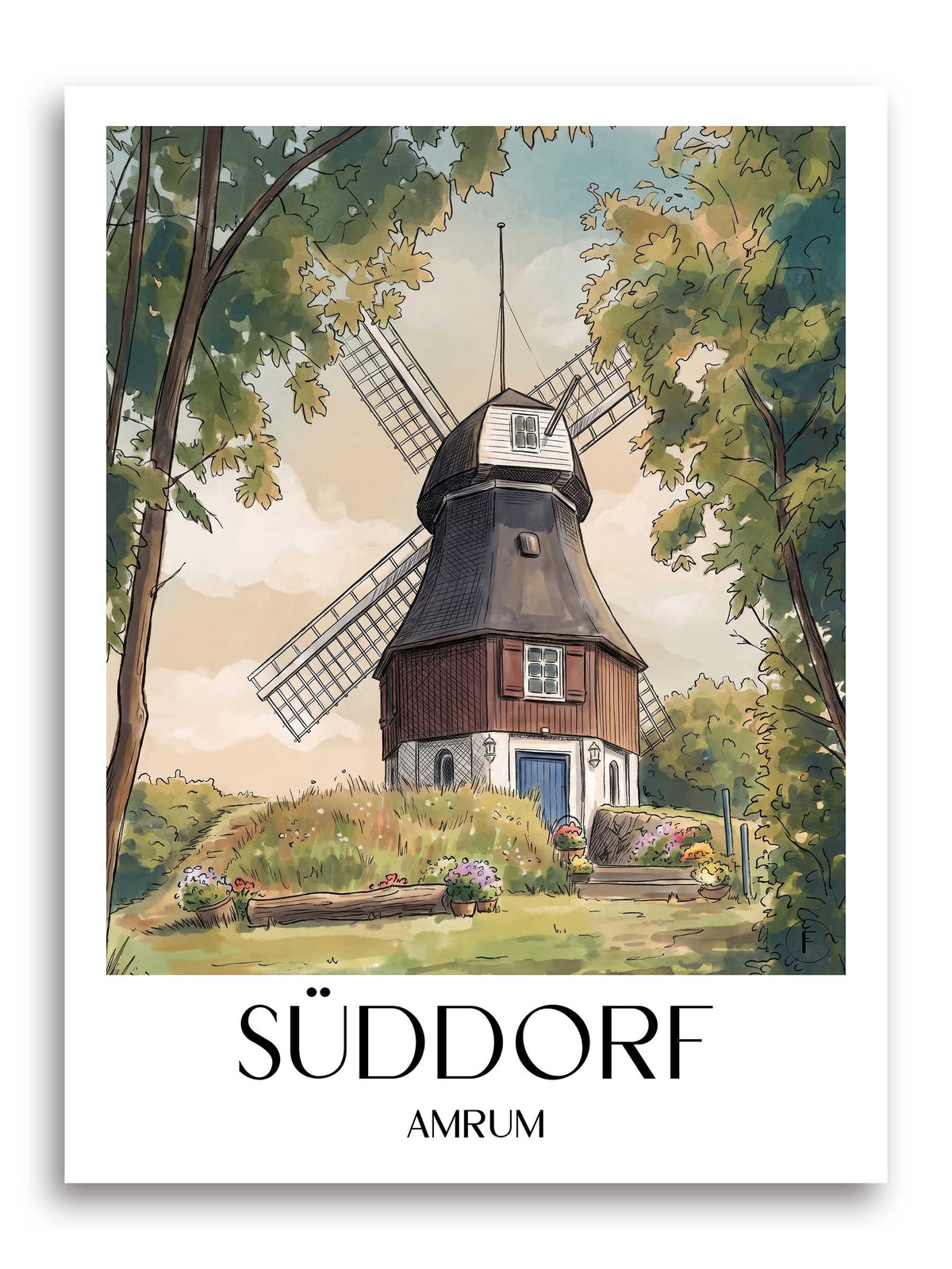süddorf-amrum-deutschland-poster-aquarell