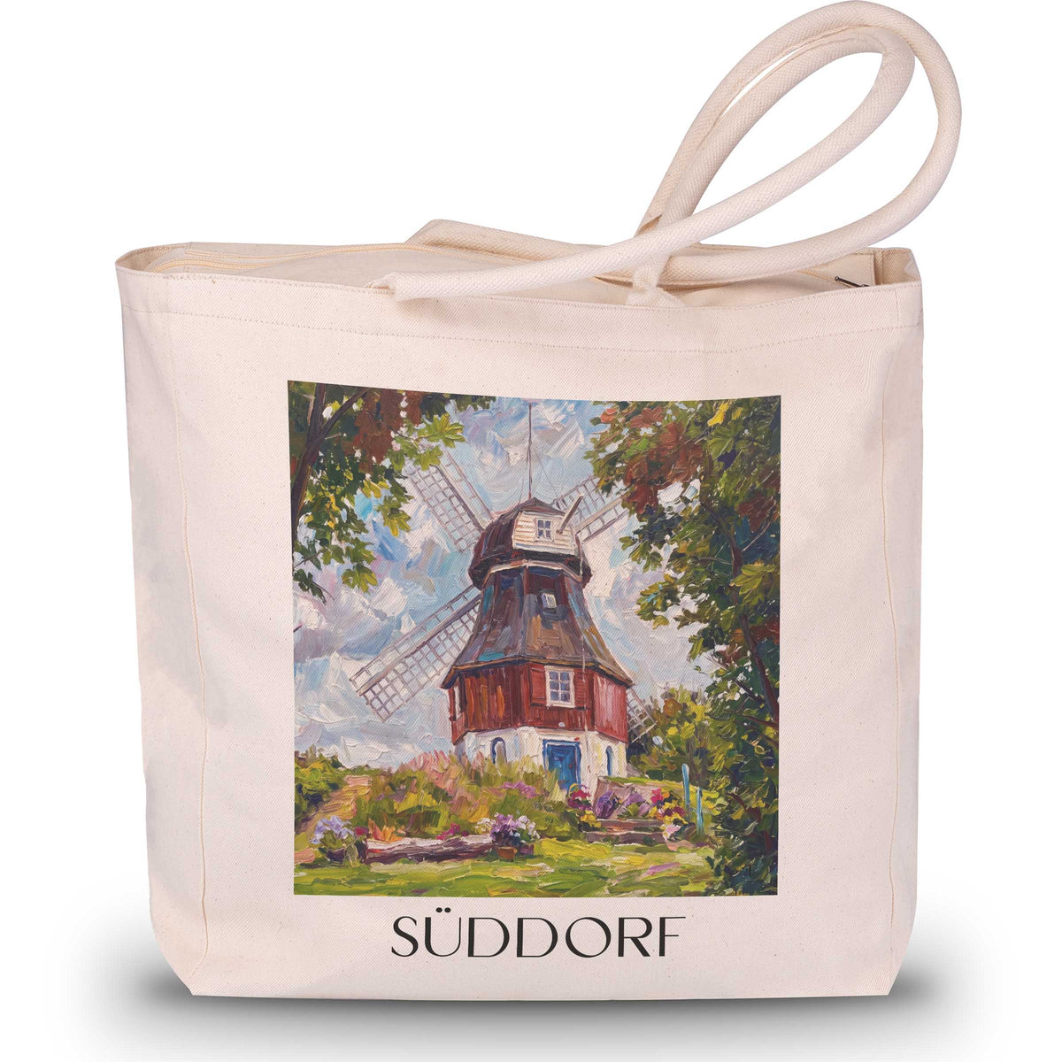 Süddorf Shopping Tasche - Amrum - Deutschland Tote Bag - Einkaufstasche im Ölgemälde Stil - favplace