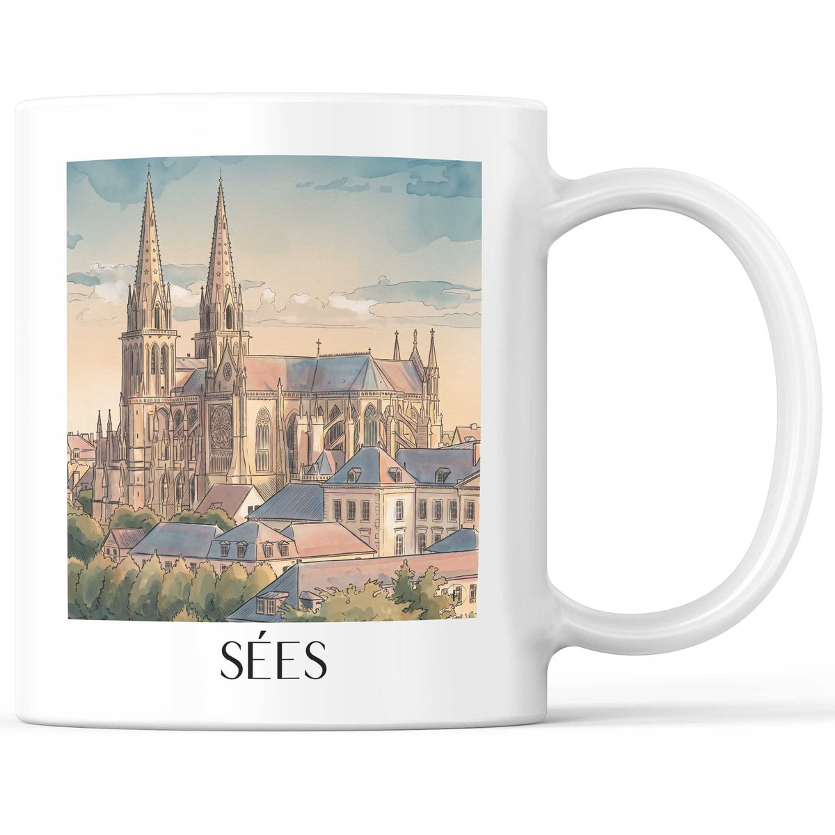 Sées Kaffeebecher - Orne - Frankreich Becher - Kaffeetasse im Aquarell Stil