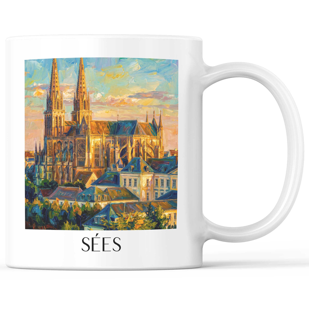 Sées Kaffeebecher - Orne - Frankreich Becher - Kaffeetasse im Ölgemälde Stil