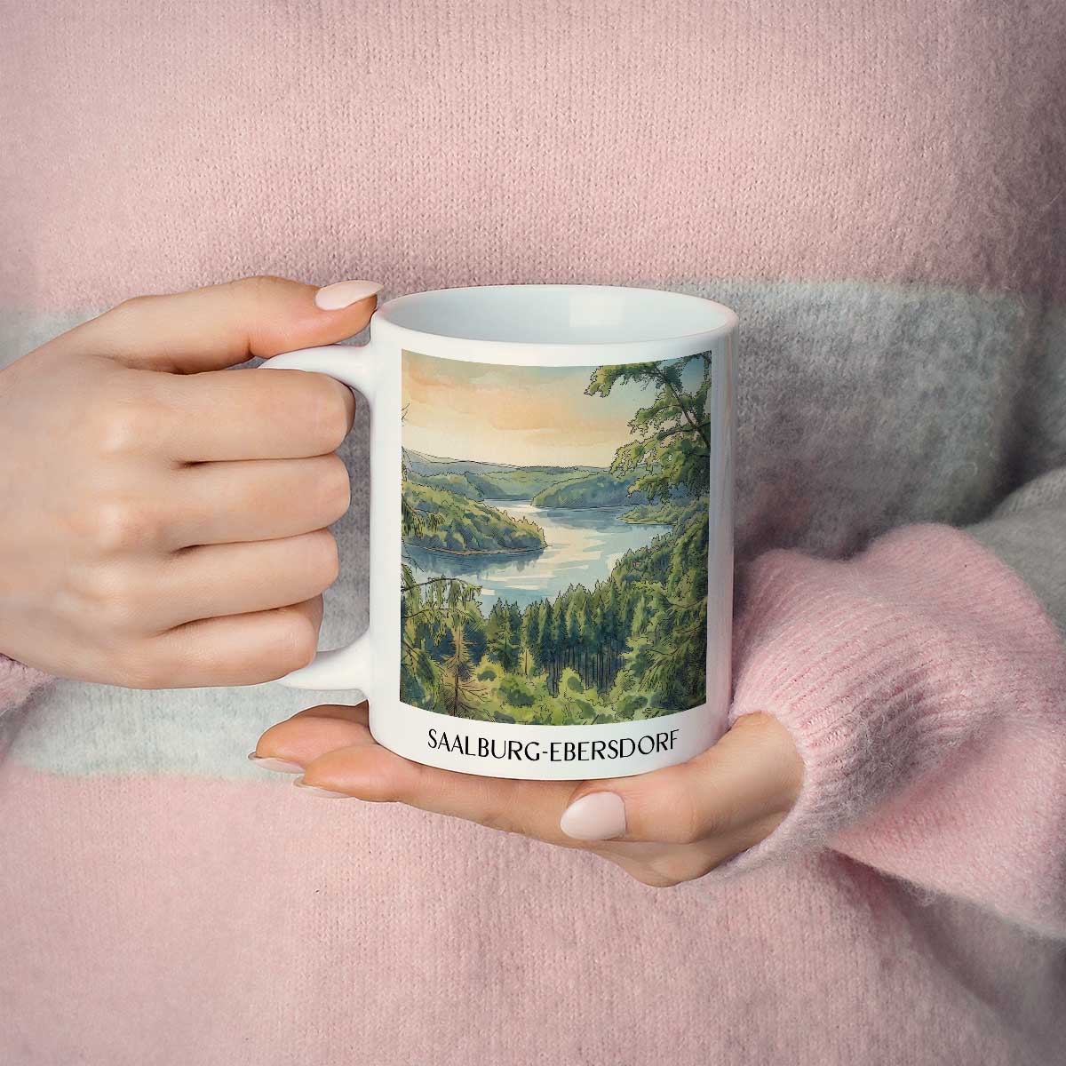 saalburg-ebersdorf-thüringer-schiefergebirge-deutschland-kaffeebecher-aquarell