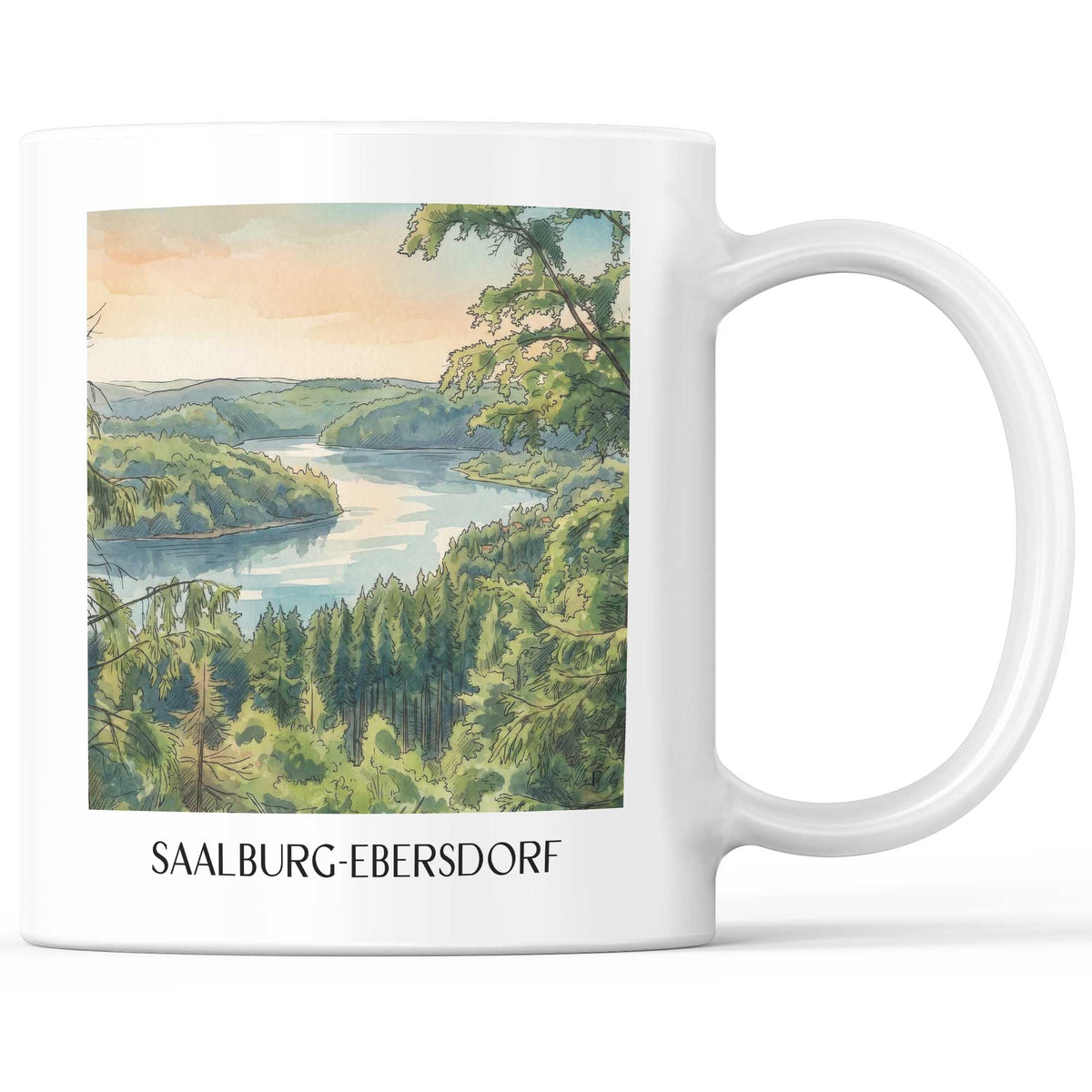 Saalburg-Ebersdorf Kaffeebecher - Thüringer Schiefergebirge - Deutschland Becher - Kaffeetasse im Aquarell Stil - favplace