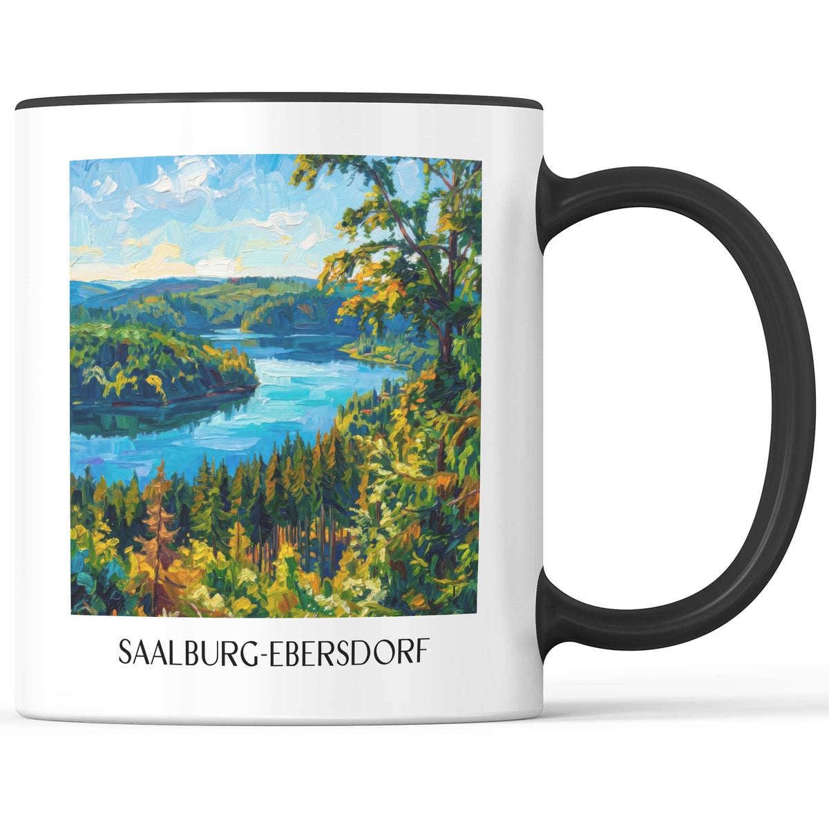 Saalburg-Ebersdorf Kaffeebecher - Thüringer Schiefergebirge - Deutschland Becher - Kaffeetasse im Ölgemälde Stil - favplace