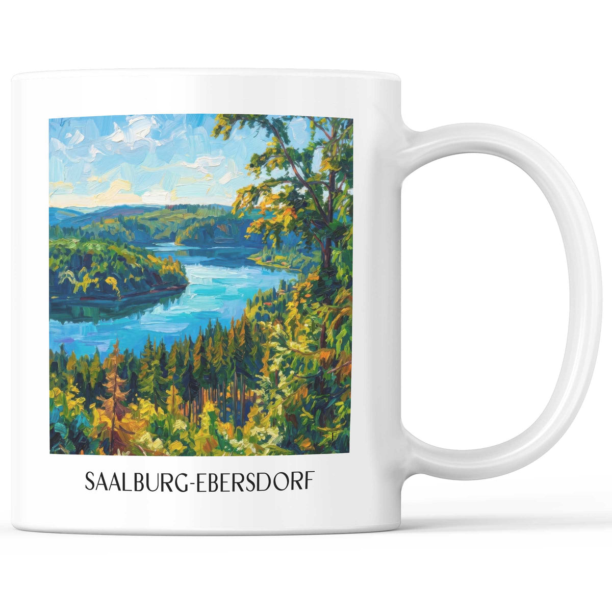 Saalburg-Ebersdorf Kaffeebecher - Thüringer Schiefergebirge - Deutschland Becher - Kaffeetasse im Ölgemälde Stil - favplace