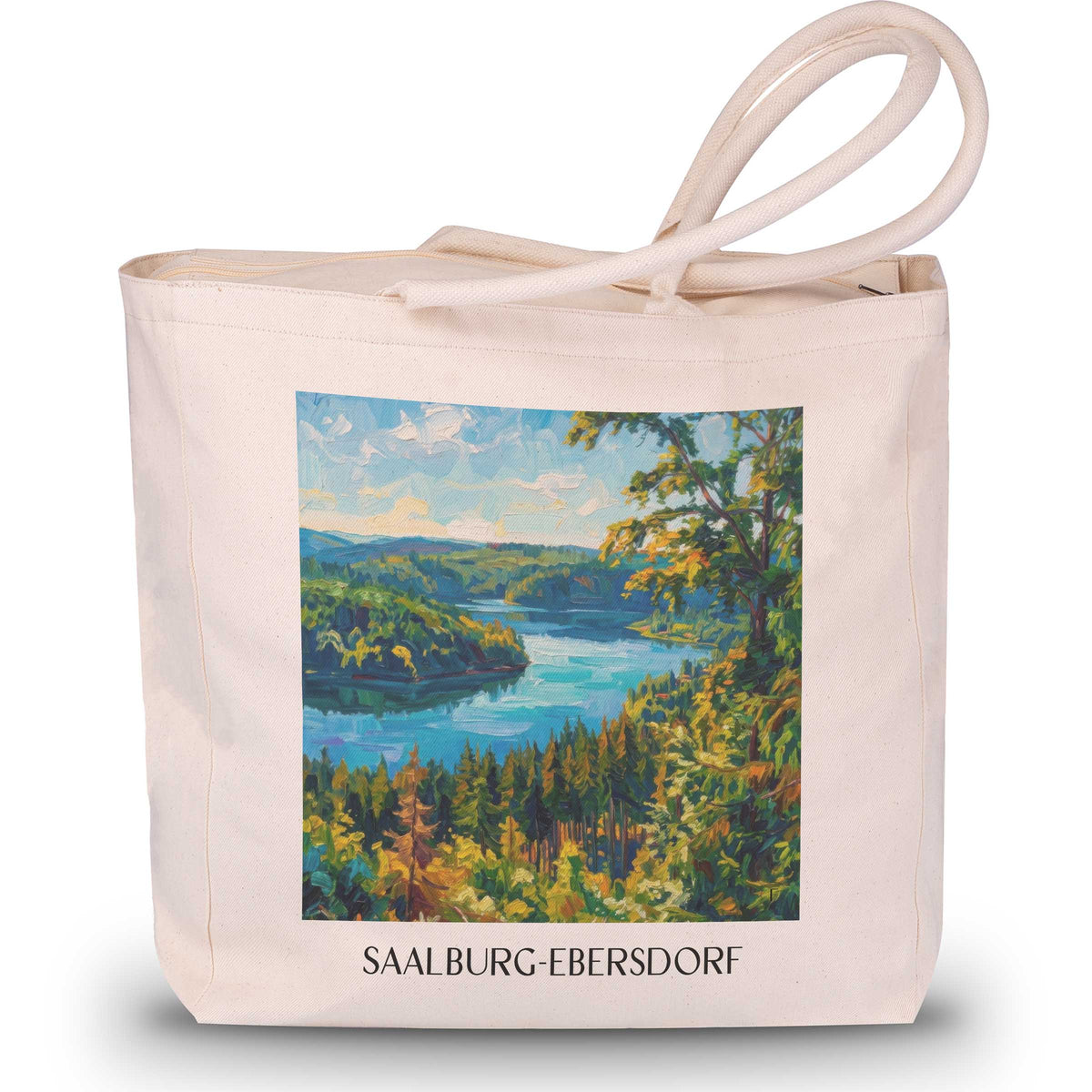 saalburg-ebersdorf-thüringer-schiefergebirge-deutschland-einkaufstasche-oil-painting-oelgemaelde