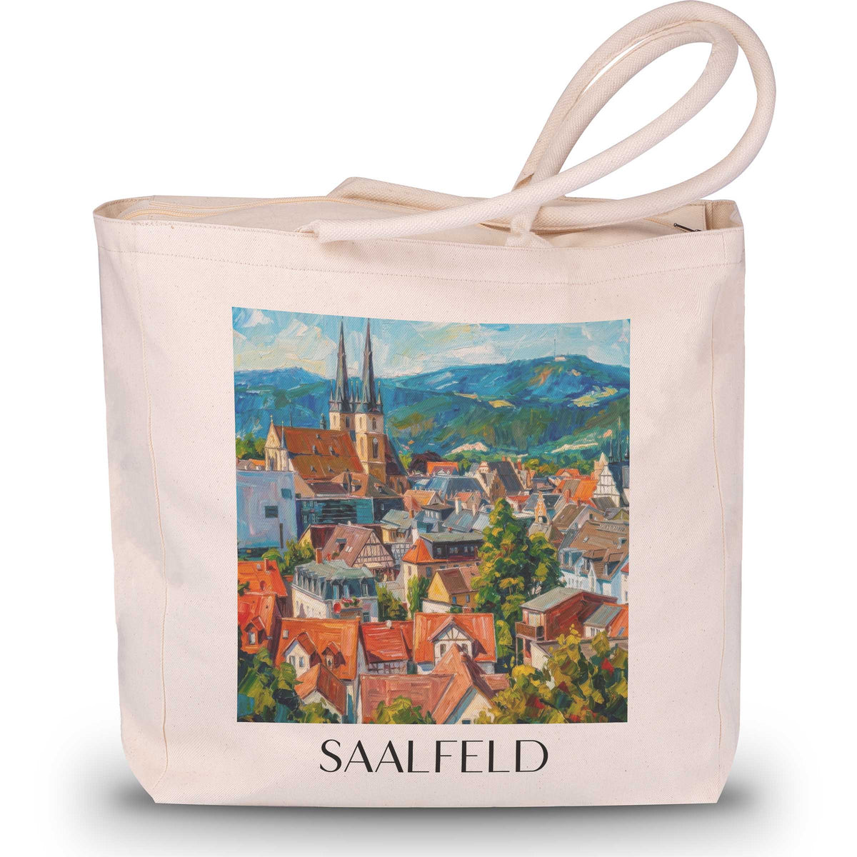 Saalfeld Shopping Tasche - Saaletal - Deutschland Tote Bag - Einkaufstasche im Ölgemälde Stil - favplace
