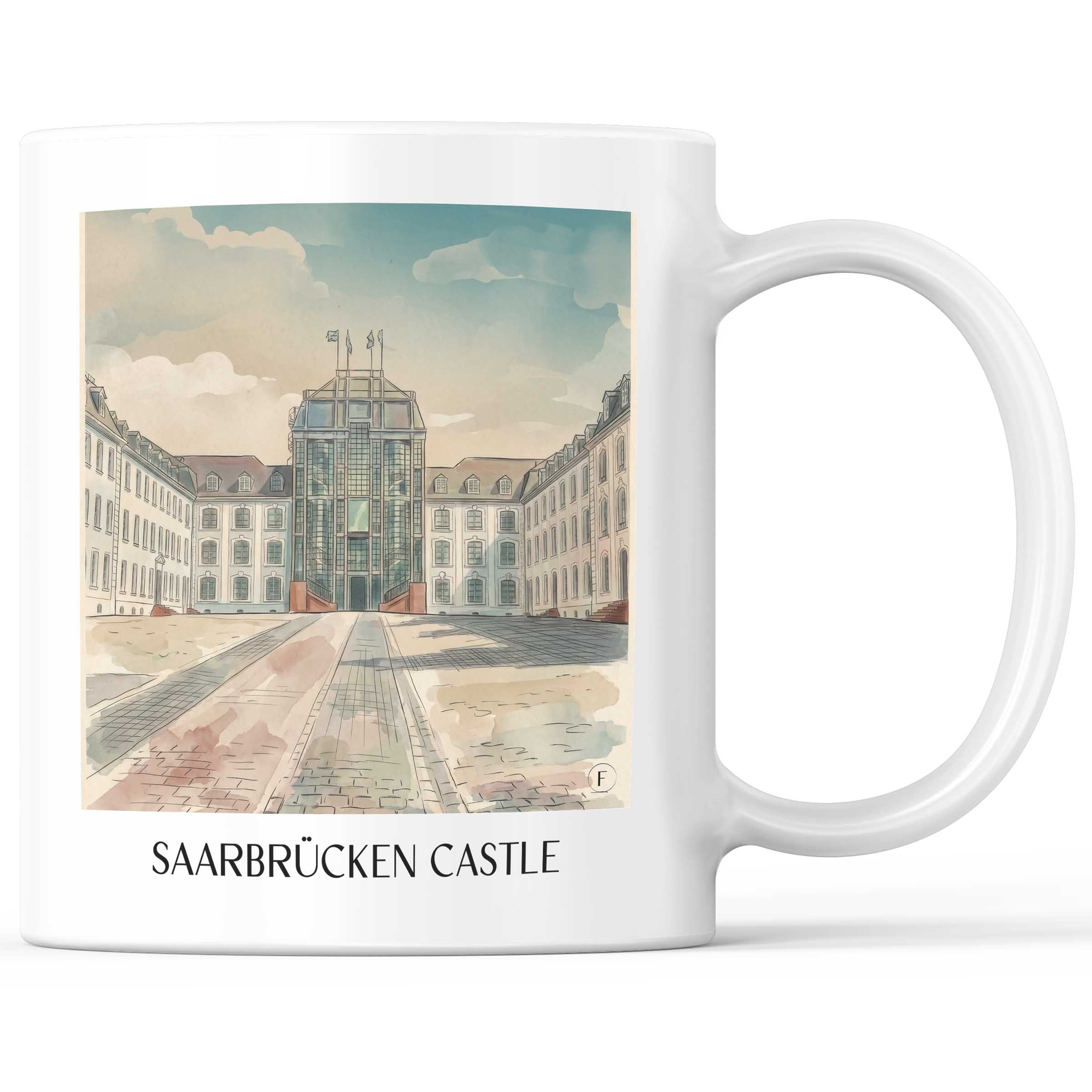 Saarbrücker Schloss Kaffeebecher - Saarland - Deutschland Becher - Kaffeetasse im Aquarell Stil - favplace