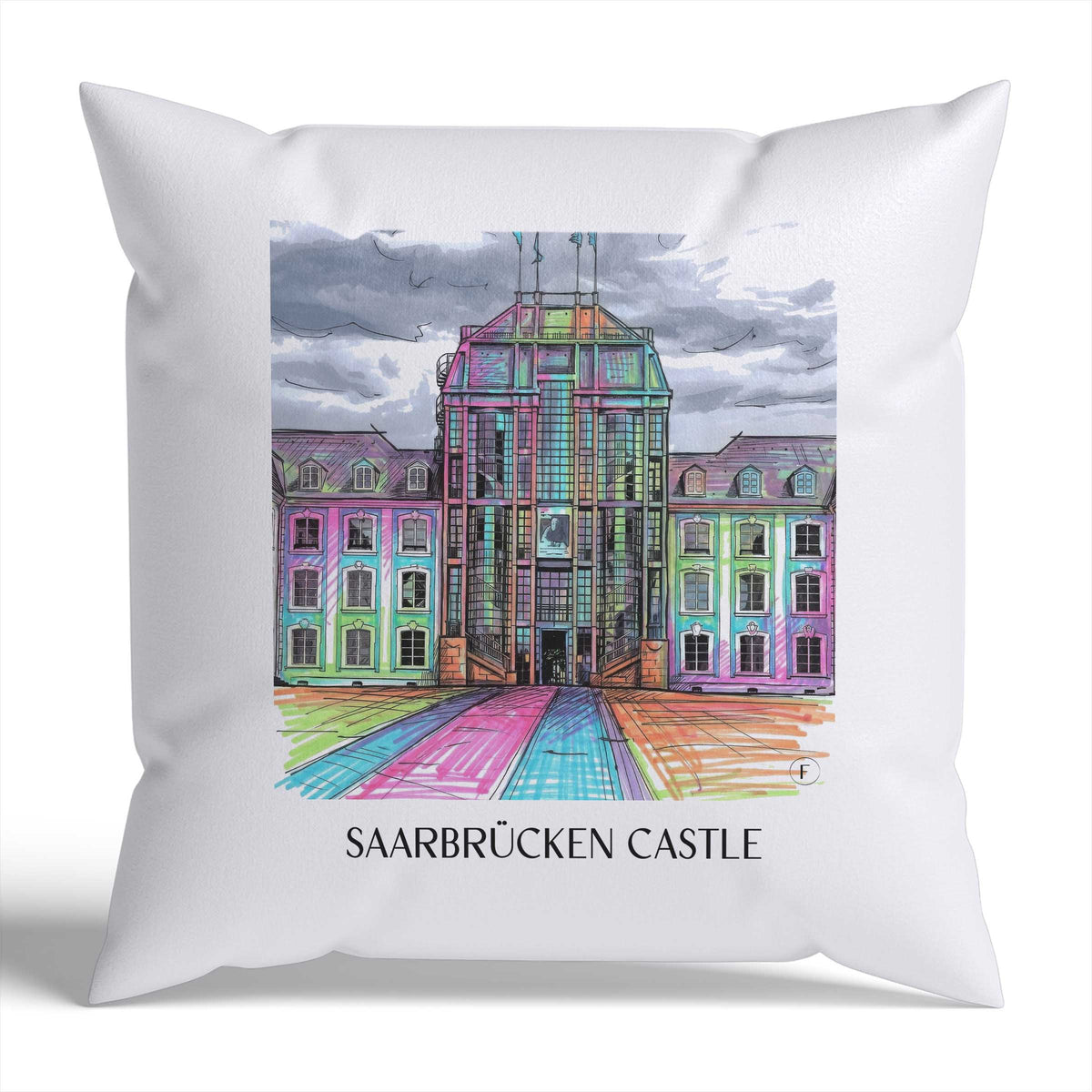 Saarbrücker Schloss Kissenhülle - Zierkissen Bezug - Saarland - Deutschland Kissen bzw. Kissenbezug im Tag Graffiti Stil - favplace