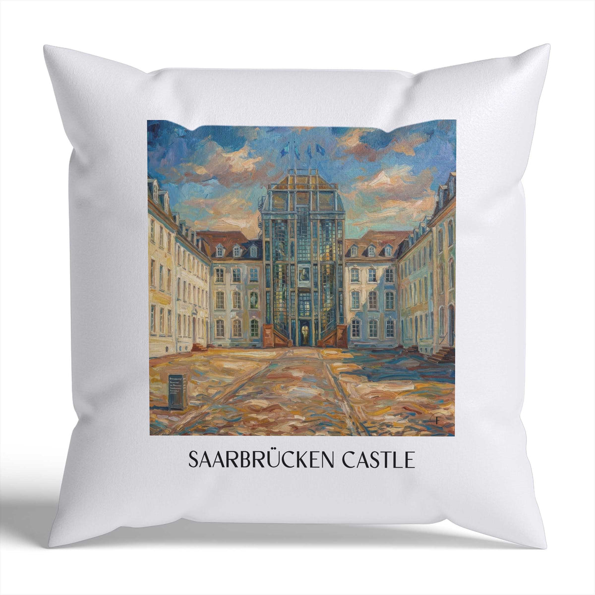 Saarbrücker Schloss Kissenhülle - Zierkissen Bezug - Saarland - Deutschland Kissen bzw. Kissenbezug im Ölgemälde Stil - favplace