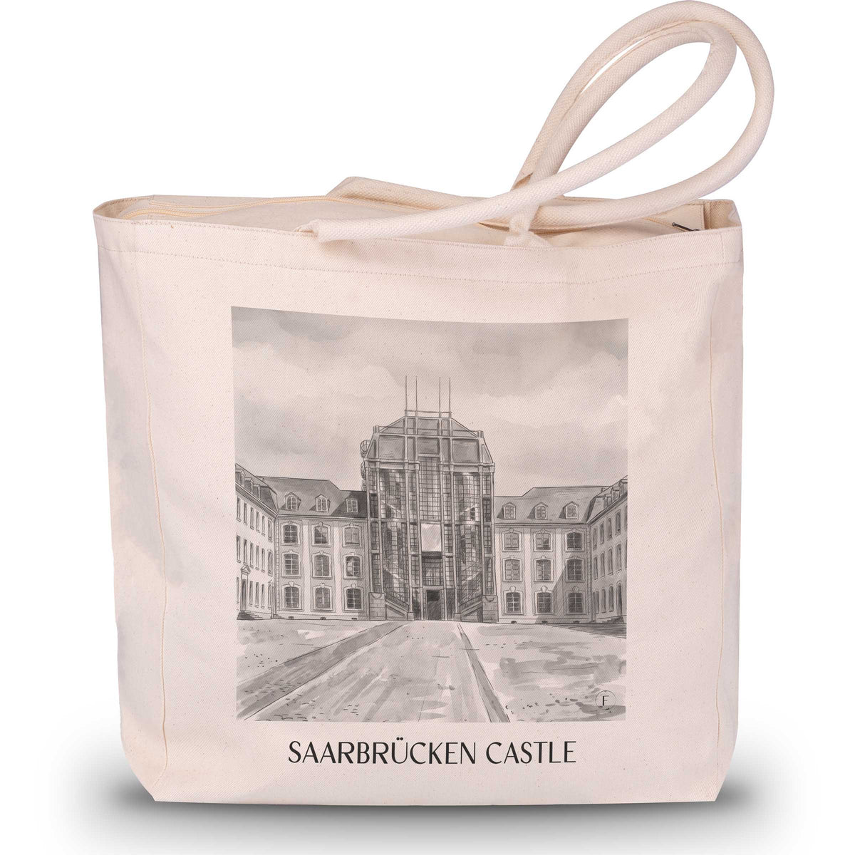 Saarbrücker Schloss Shopping Tasche - Saarland - Deutschland Tote Bag - Einkaufstasche im Aquarell Schwarz-Weiß Stil - favplace