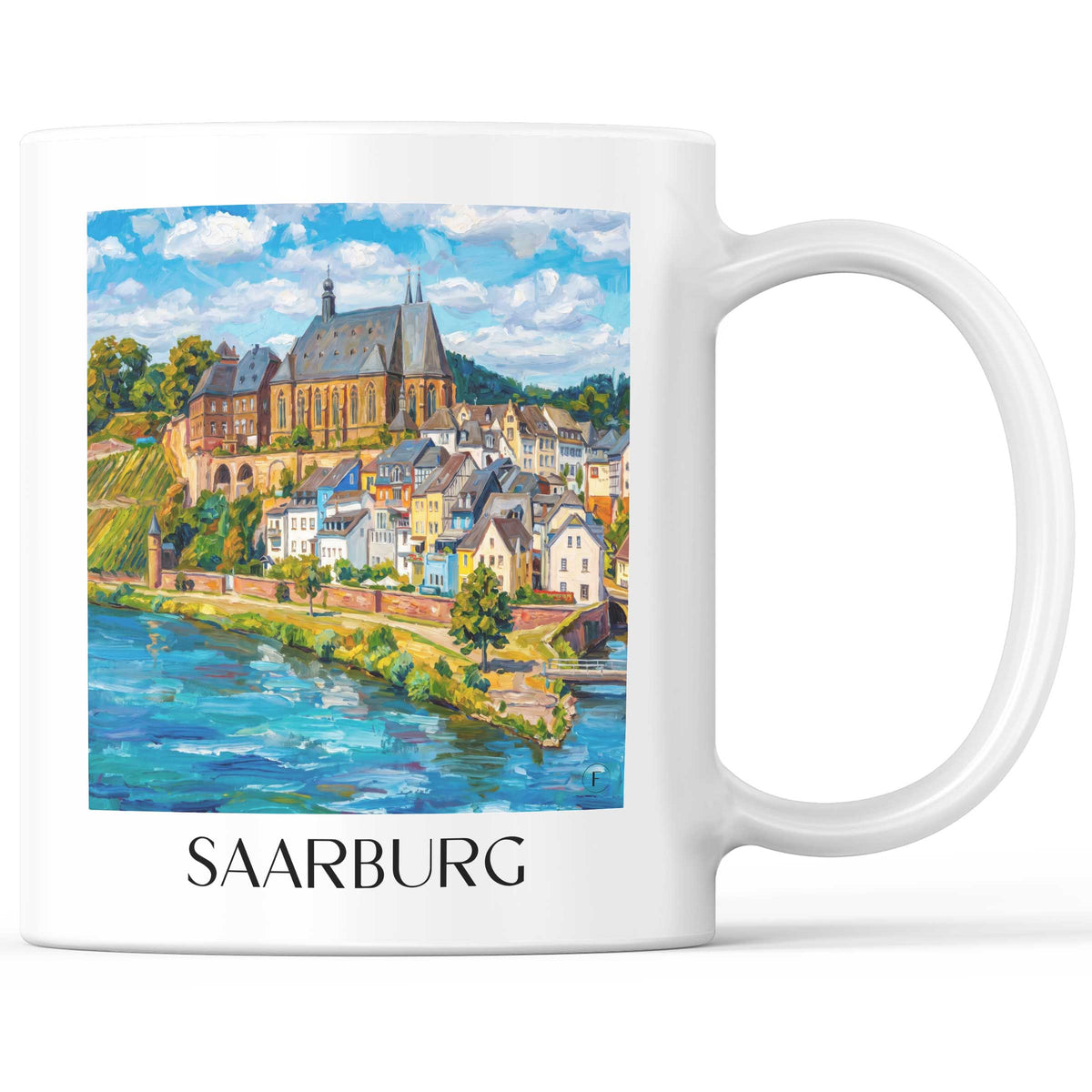 Saarburg Kaffeebecher - Saarland - Deutschland Becher - Kaffeetasse im Ölgemälde Stil