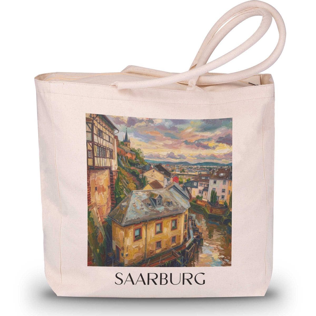 Saarburg Shopping Tasche - Saartal - Deutschland Tote Bag - Einkaufstasche im Ölgemälde Stil - favplace