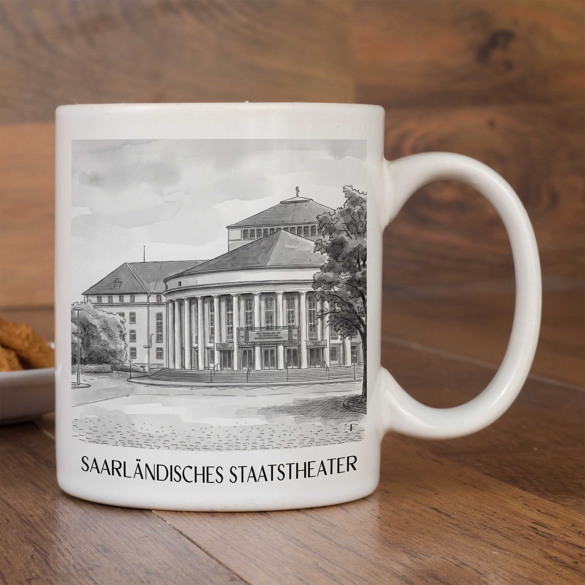 saarländisches-staatstheater-saarbrücken-deutschland-kaffeebecher-aquarell-schwarz-weiss