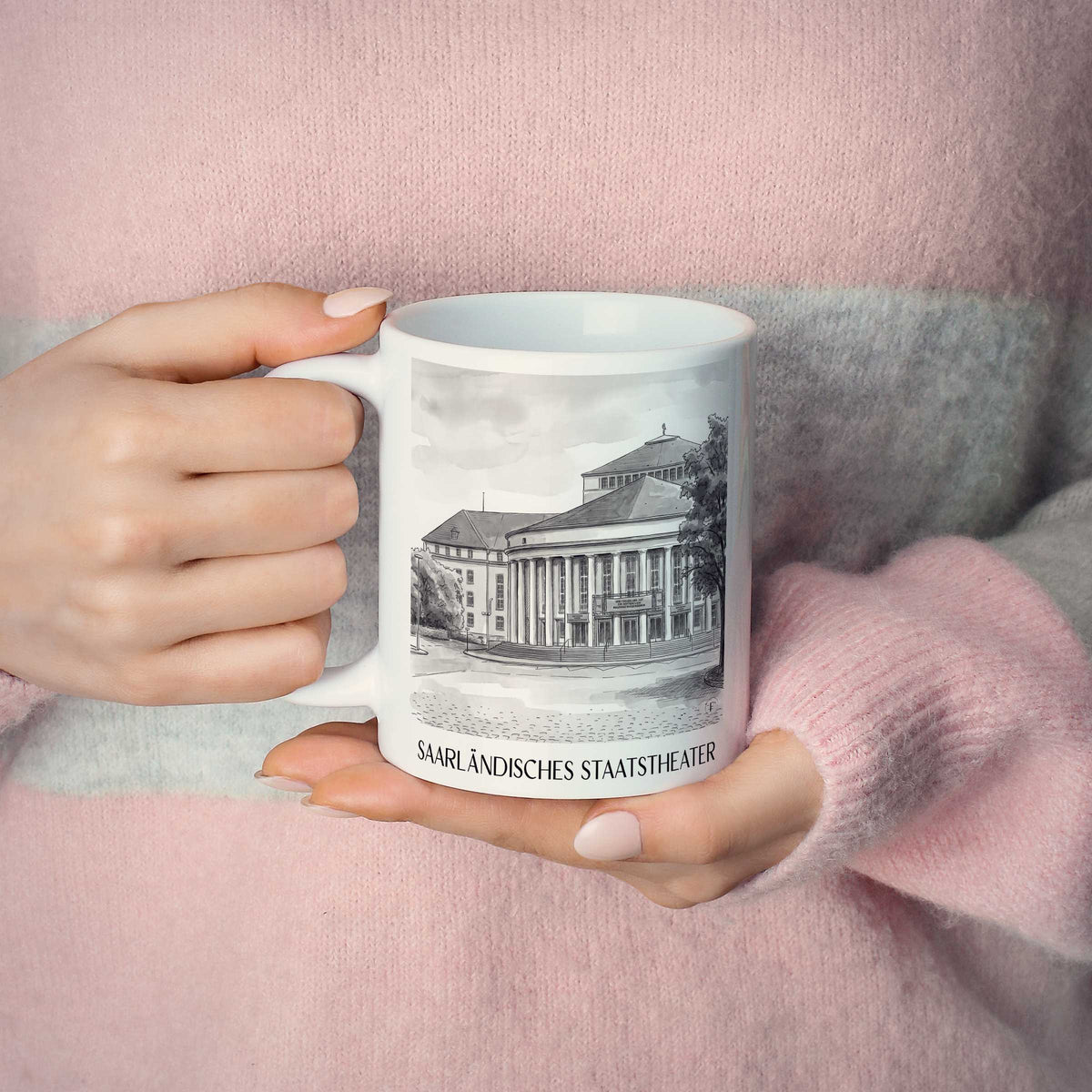 saarländisches-staatstheater-saarbrücken-deutschland-kaffeebecher-aquarell-schwarz-weiss