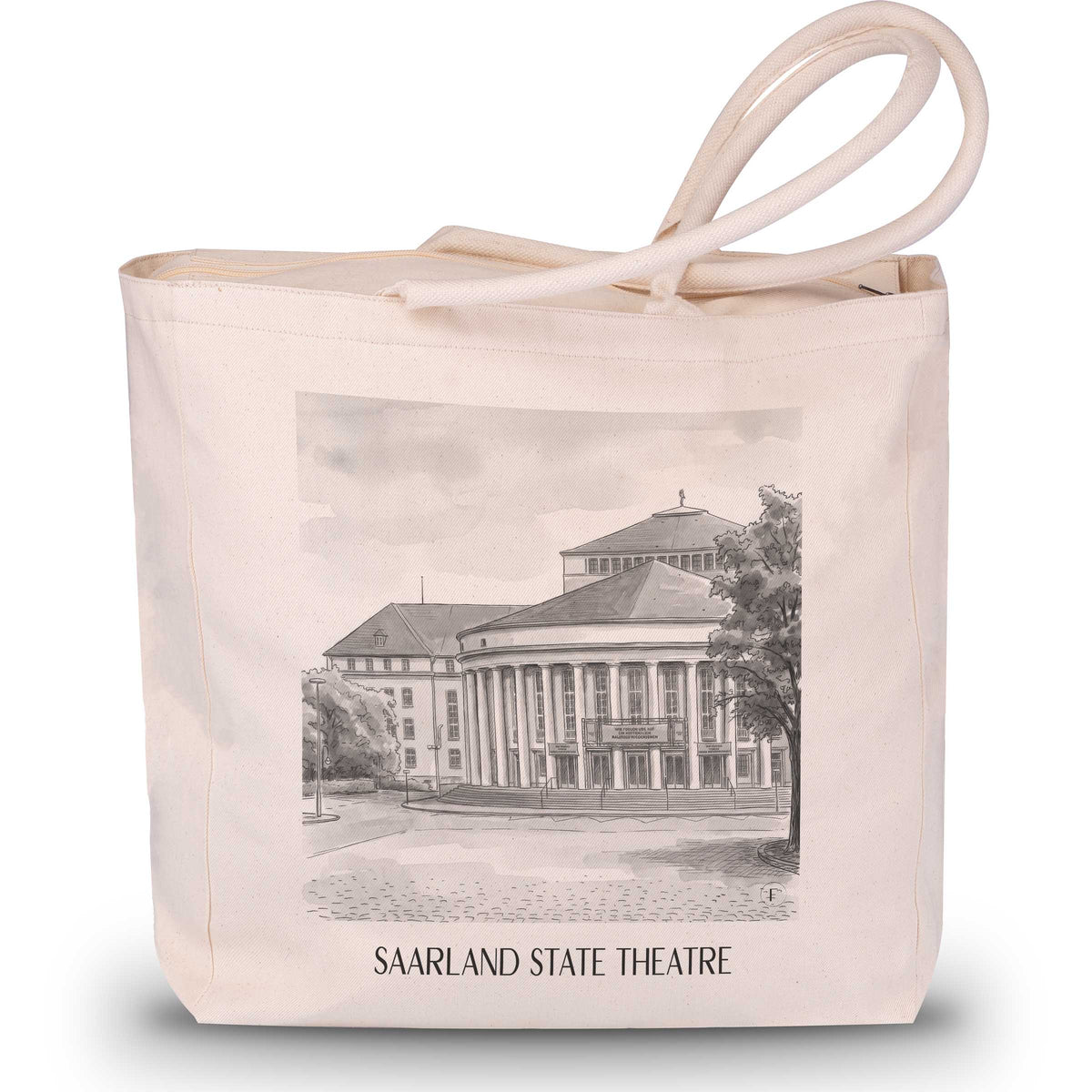 Saarländisches Staatstheater Shopping Tasche - Saarbrücken - Deutschland Tote Bag - Einkaufstasche im Aquarell Schwarz-Weiß Stil - favplace