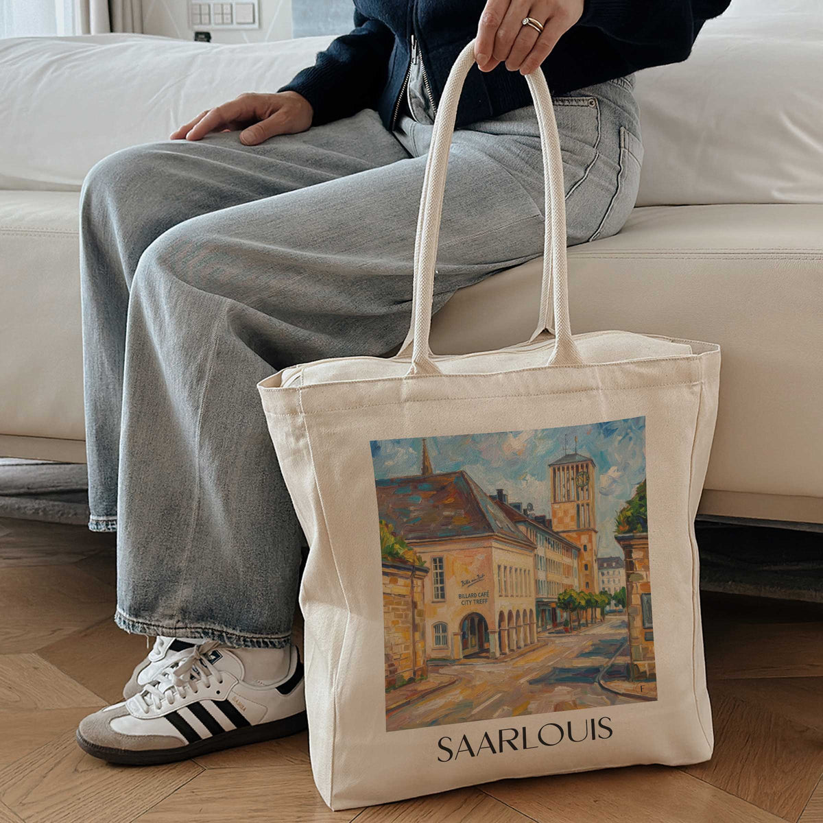 saarlouis-saartal-deutschland-einkaufstasche-oil-painting-oelgemaelde