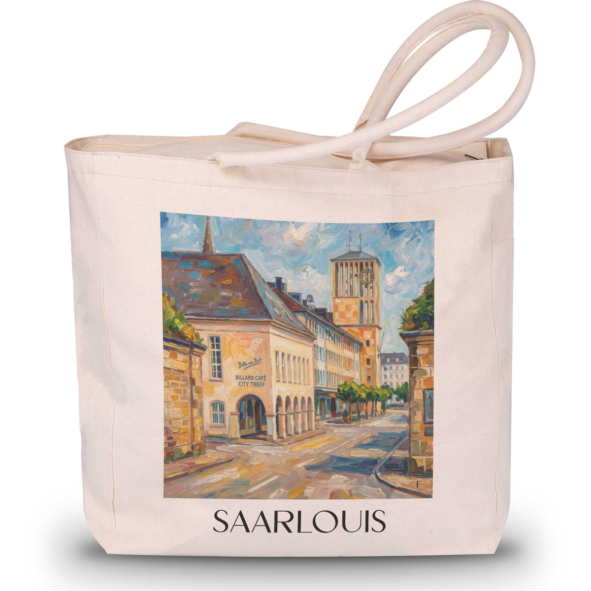 Saarlouis Shopping Tasche - Saartal - Deutschland Tote Bag - Einkaufstasche im Ölgemälde Stil - favplace