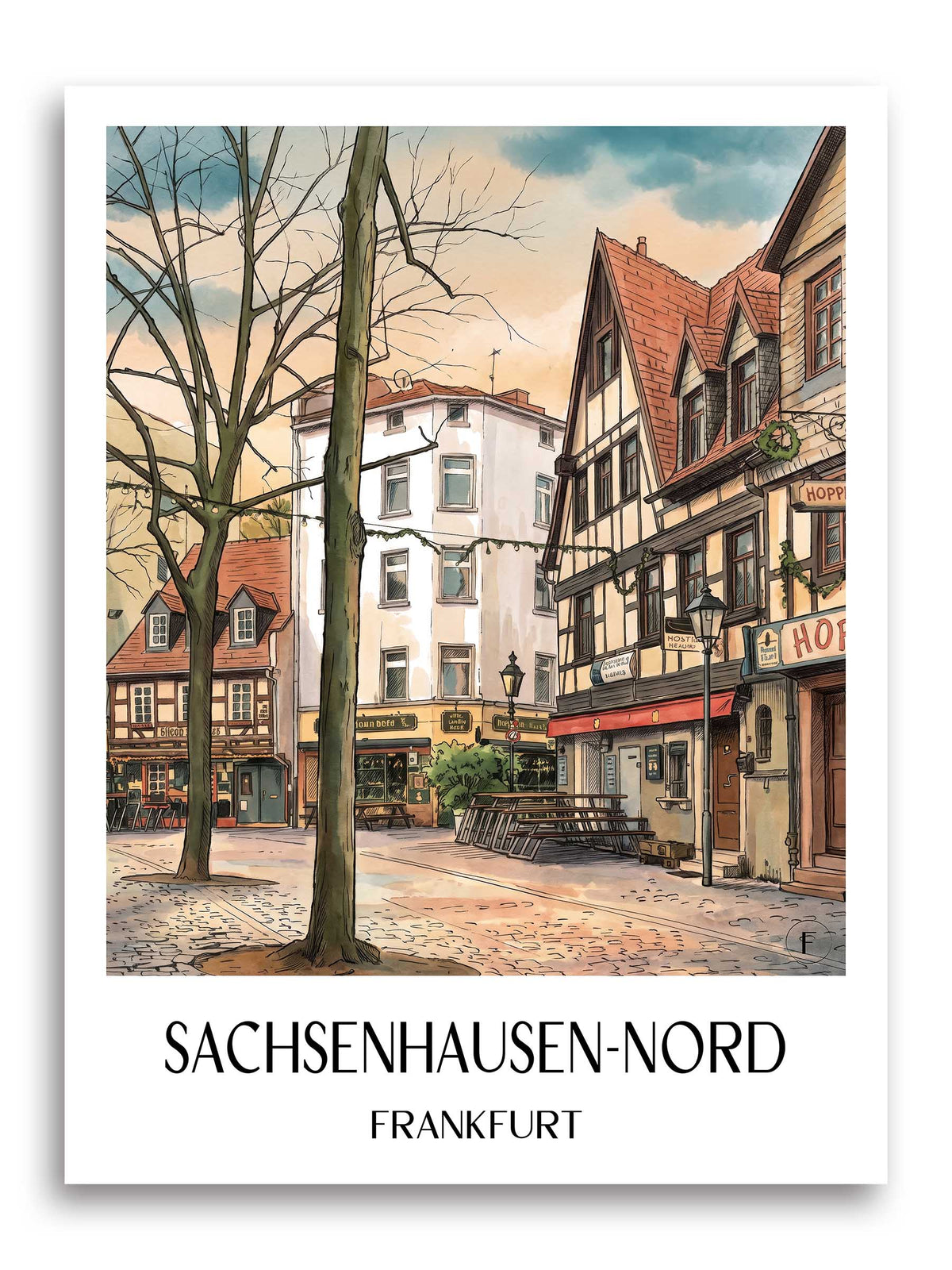 Sachsenhausen-Nord Poster - Frankfurt - Deutschland Kunstdruck - Aquarell von A4 bis A1 - favplace
