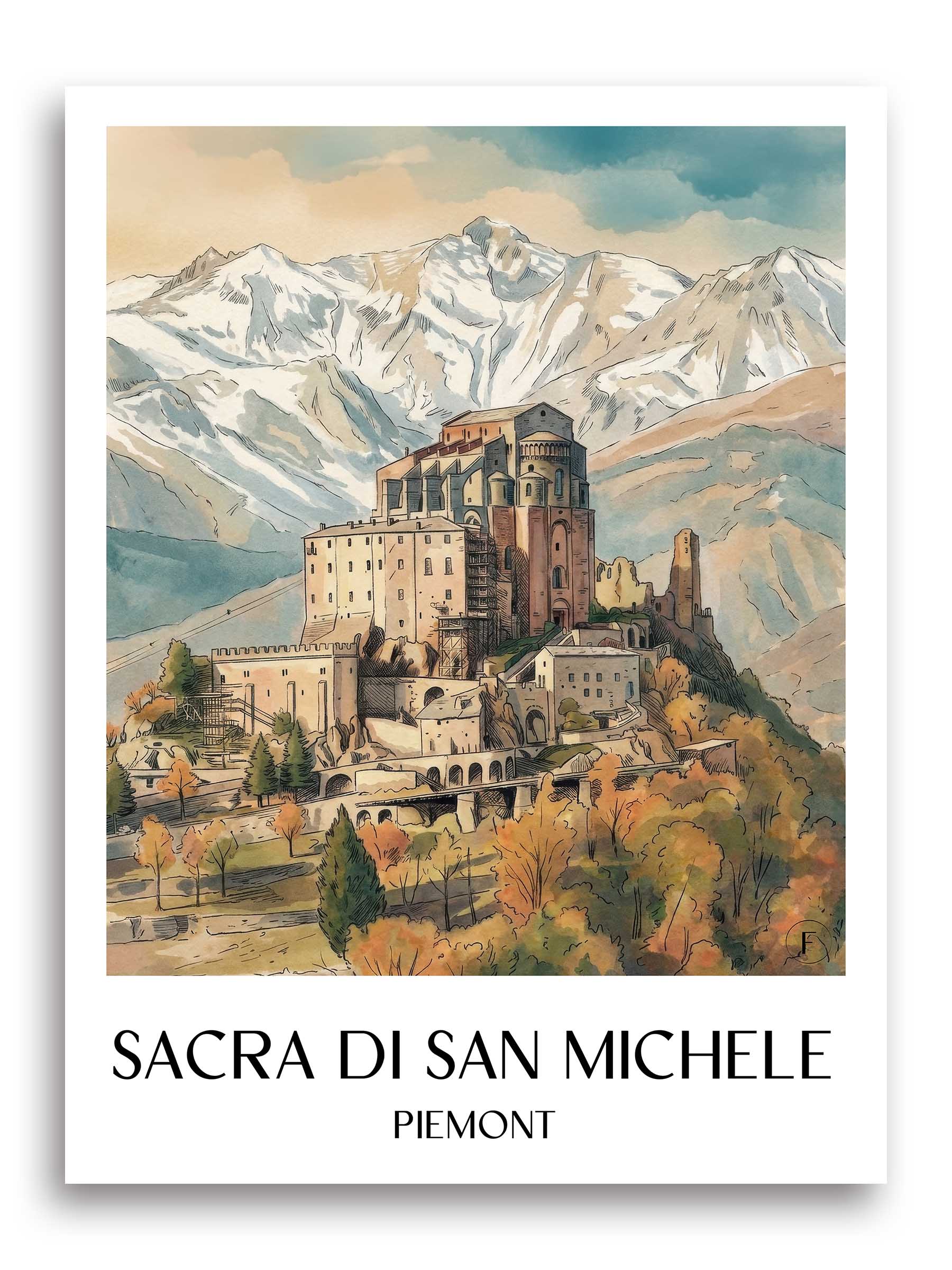 sacra-di-san-michele-piemont-italien-poster-aquarell