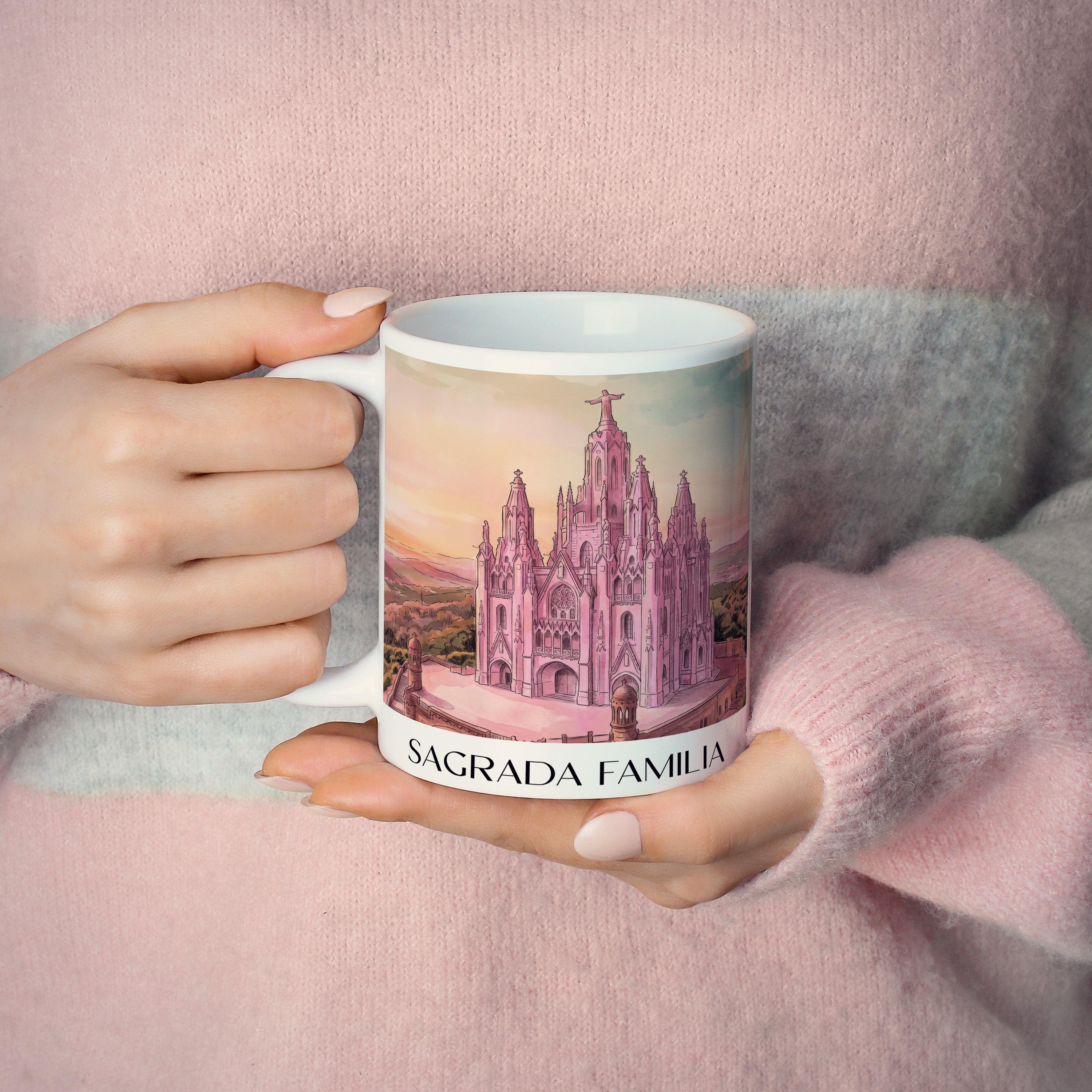 sagrada-familia-barcelona-spanien-kaffeebecher-aquarell-pink-rosa