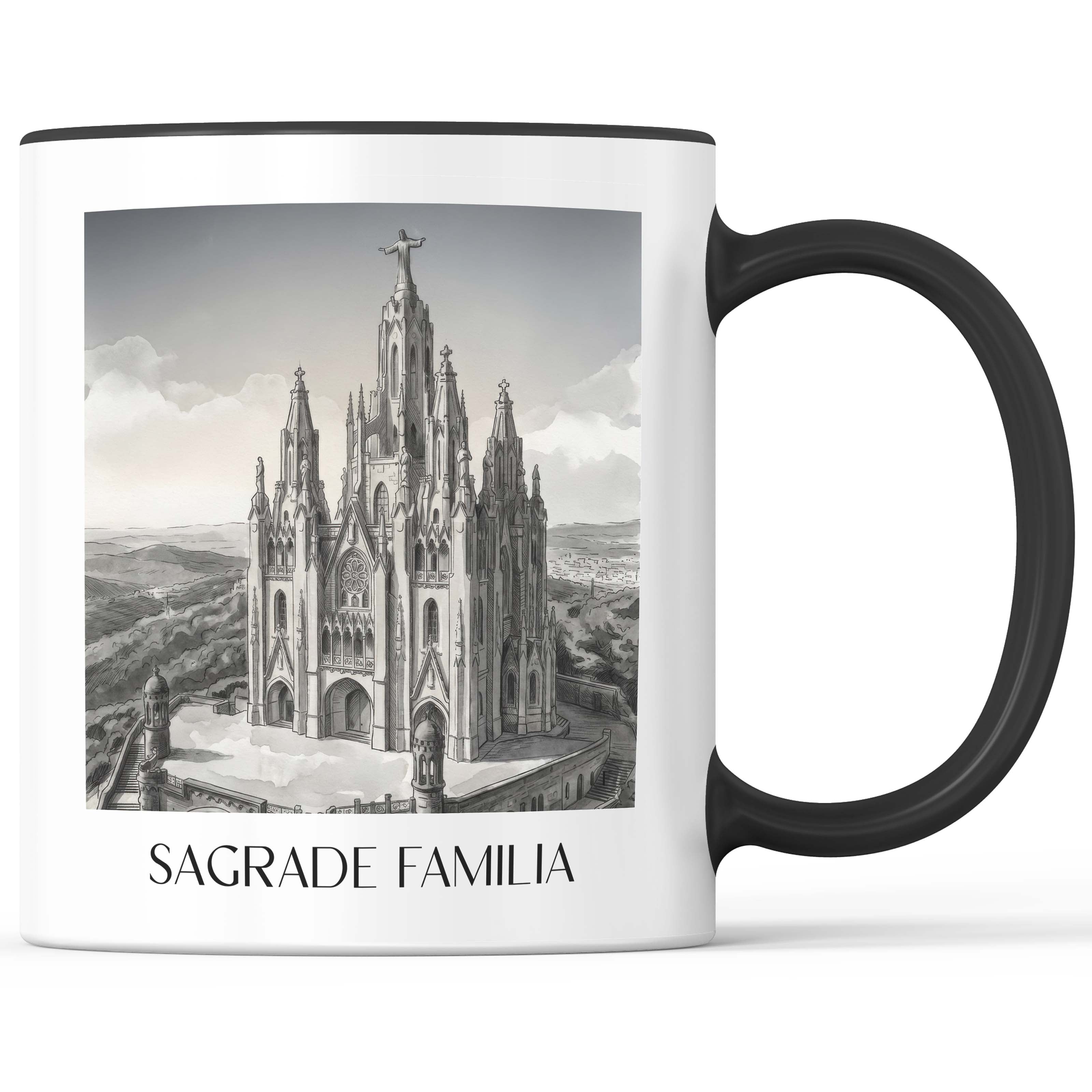 Sagrada Familia Kaffeebecher - Barcelona - Spanien Becher - Kaffeetasse im Aquarell Schwarz-Weiß Stil - favplace