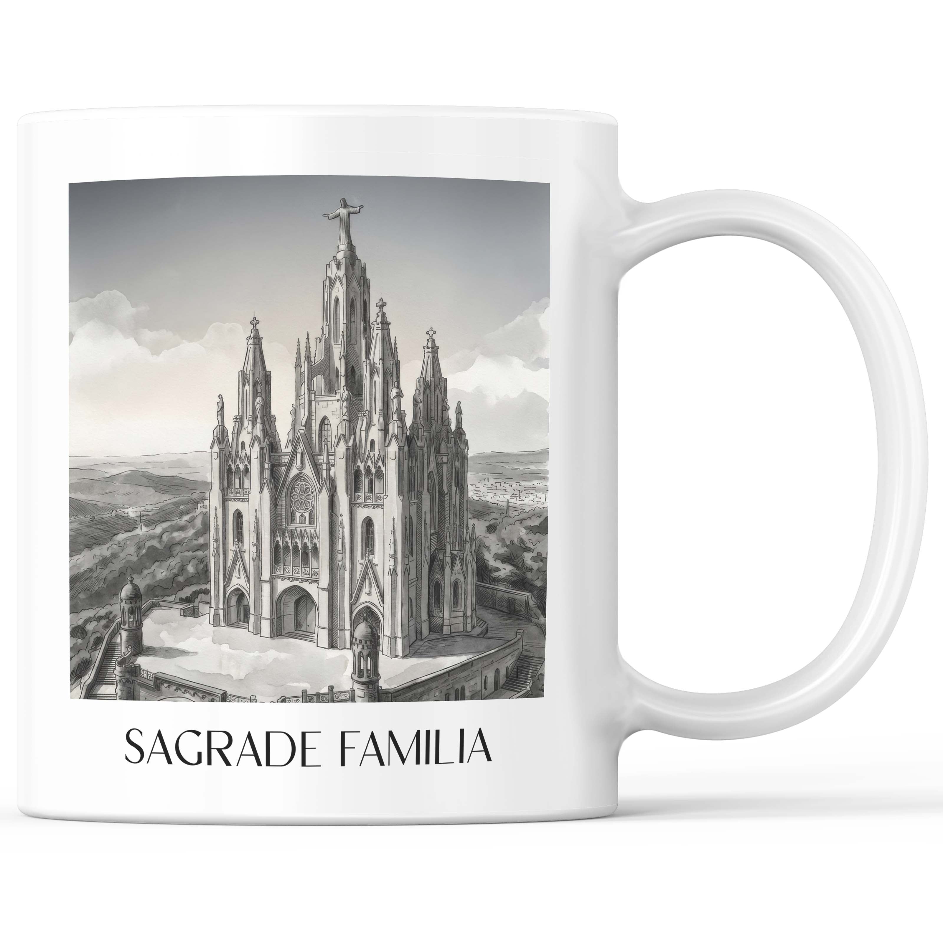 Sagrada Familia Kaffeebecher - Barcelona - Spanien Becher - Kaffeetasse im Aquarell Schwarz-Weiß Stil - favplace