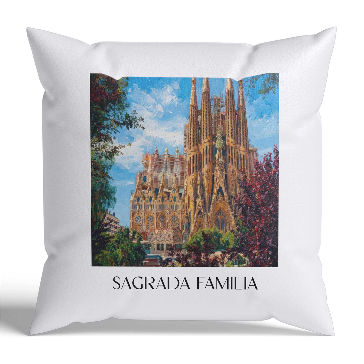 Sagrada Familia Kissenhülle - Zierkissen Bezug - Barcelona - Spanien Kissen bzw. Kissenbezug im Ölgemälde Stil - favplace