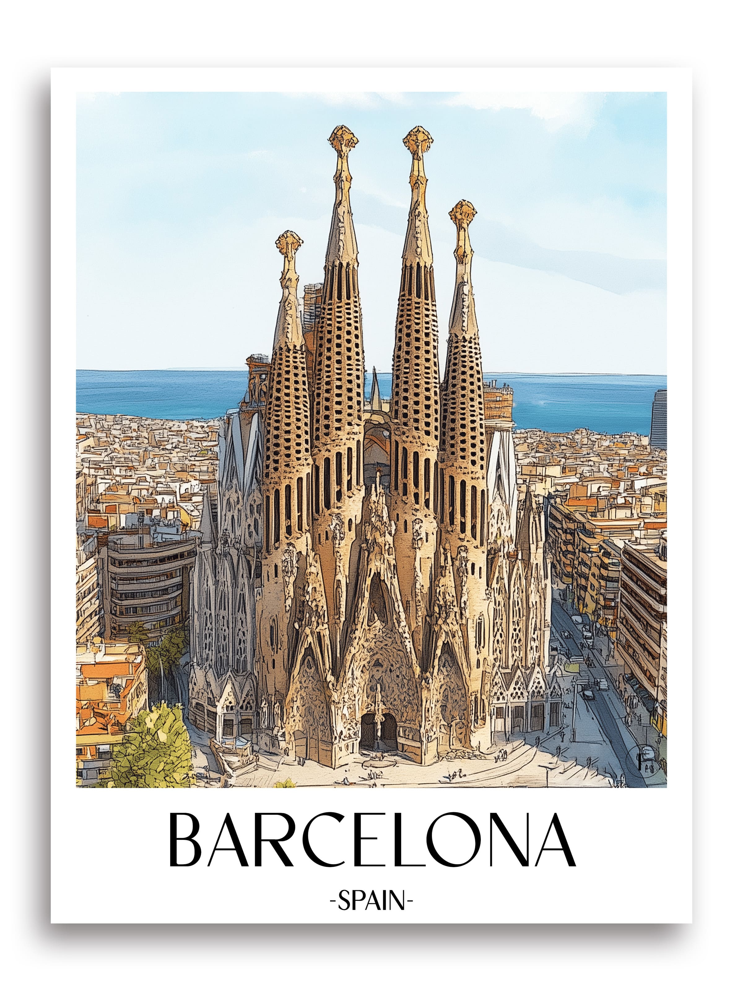 Sagrada Familia Poster - Barcelona - Spanien Kunstdruck - Aquarell von A4 bis A1 - favplace