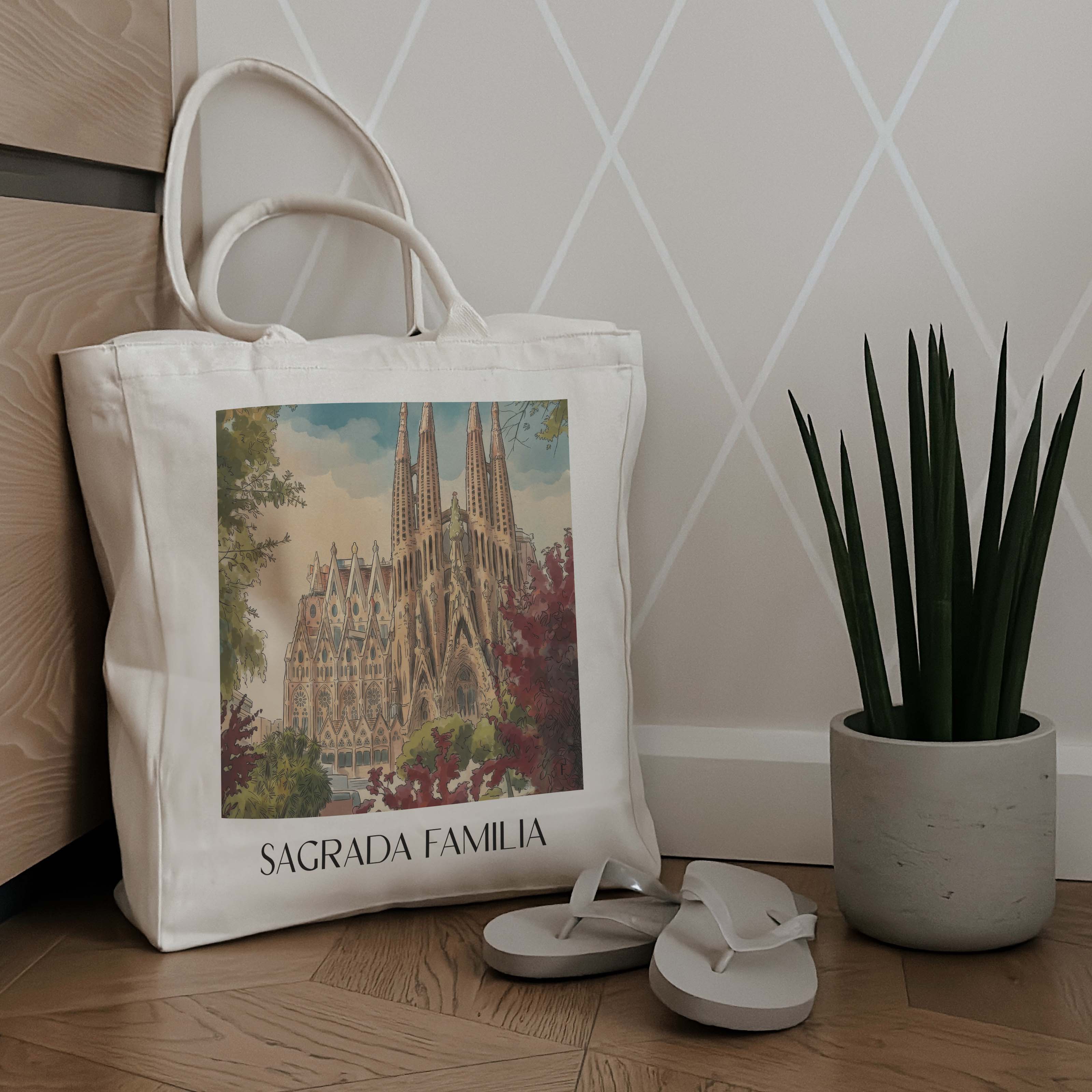 sagrada-familia-barcelona-spanien-einkaufstasche-aquarell