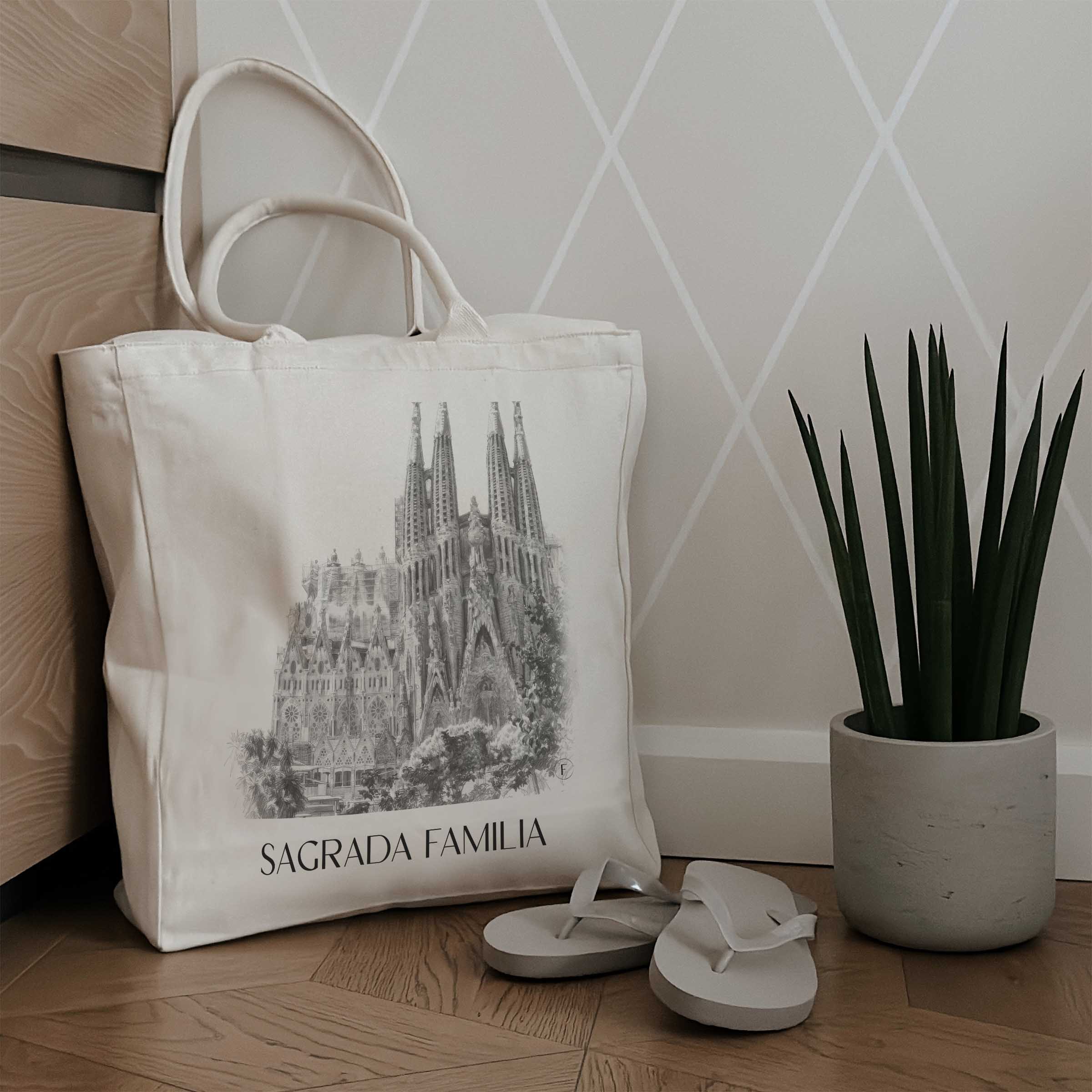 sagrada-familia-barcelona-spanien-einkaufstasche-bleistift-zeichnung-drawing