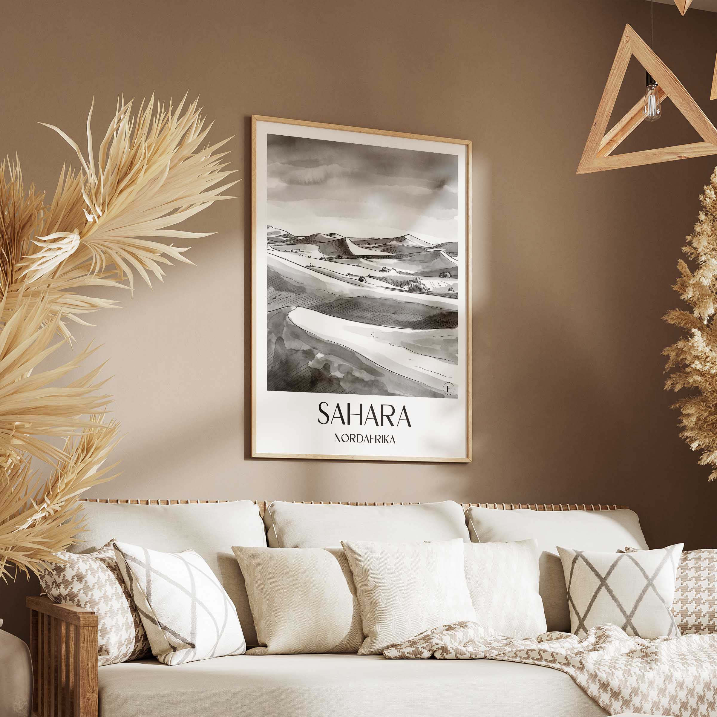 sahara-nordafrika-poster-aquarell-schwarz-weiss