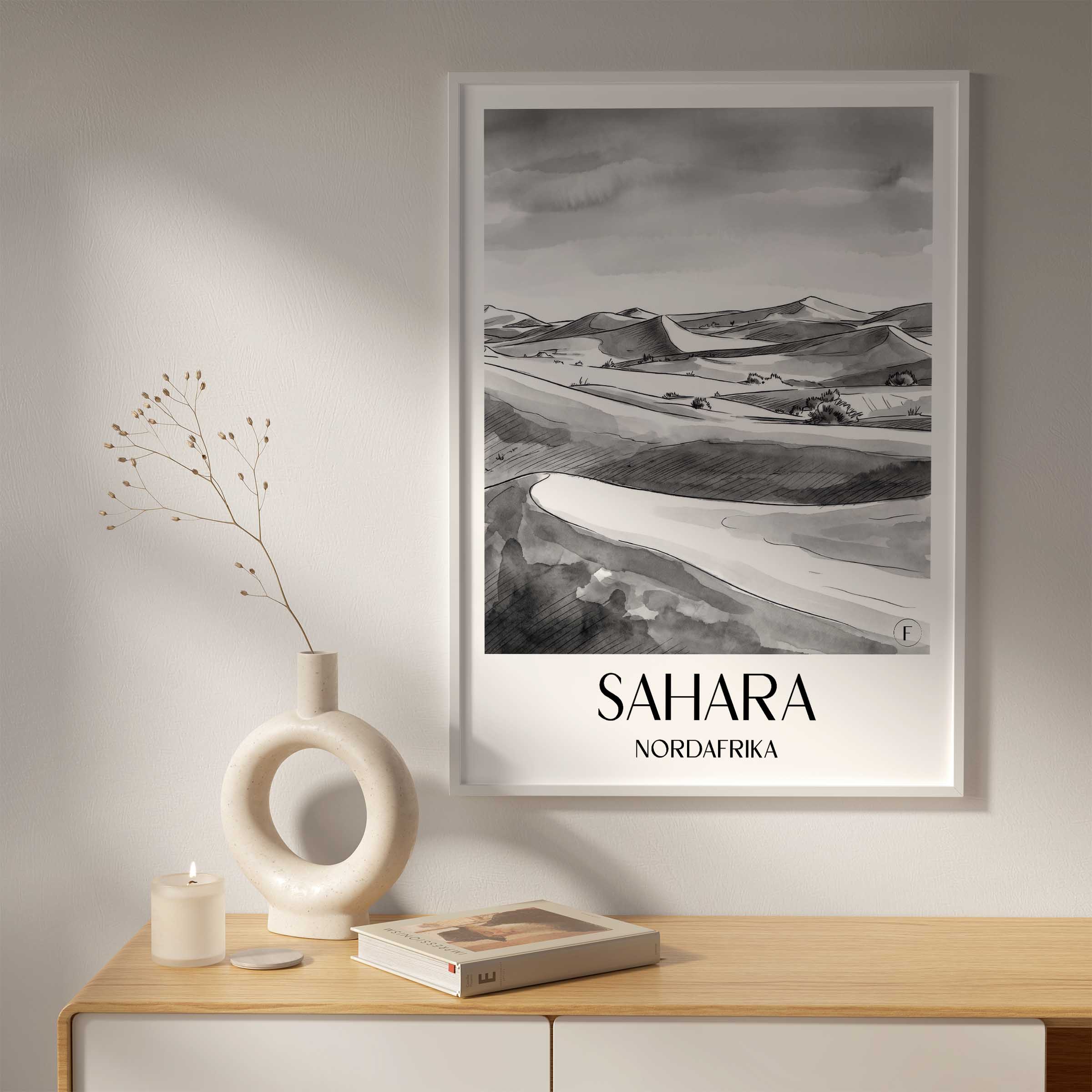 sahara-nordafrika-poster-aquarell-schwarz-weiss