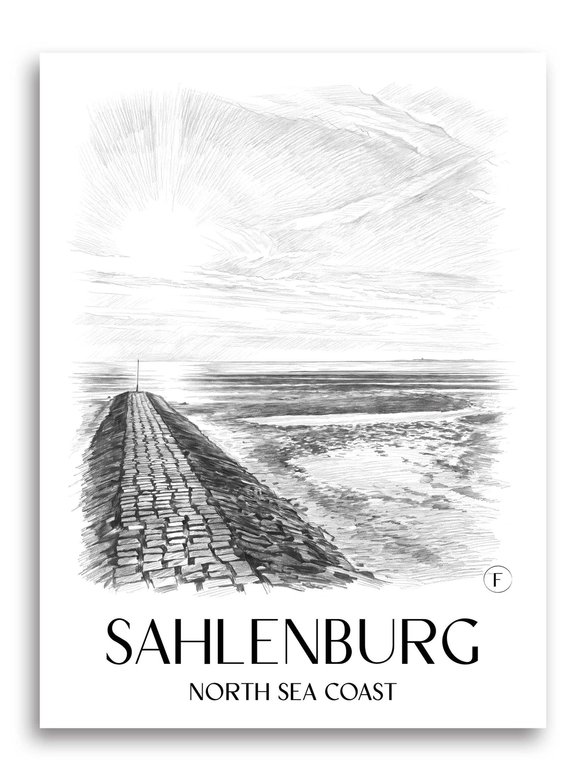 Sahlenburg Poster - Nordseeküste - Deutschland Kunstdruck - Zeichnung von A4 bis A1