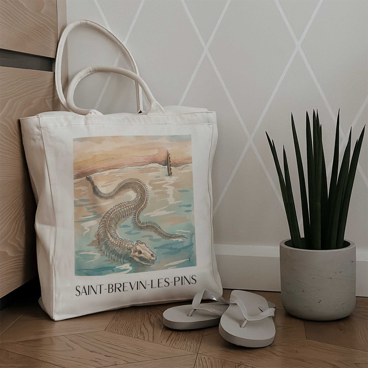 saint-brevin-les-pins-côte-de-jade-frankreich-einkaufstasche-aquarell