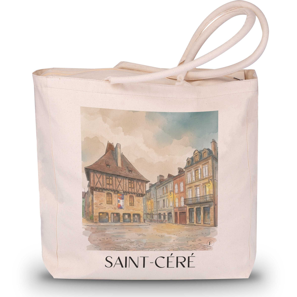 Saint-Céré Shopping Tasche - Vallée de la Dordogne - Frankreich Tote Bag - Einkaufstasche im Aquarell Stil - favplace