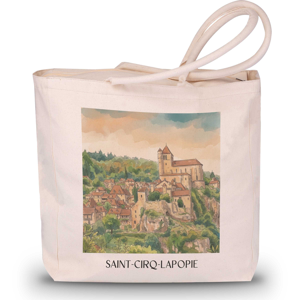 Saint-Cirq-Lapopie Shopping Tasche - Vallée du Lot - Frankreich Tote Bag - Einkaufstasche im Aquarell Stil - favplace