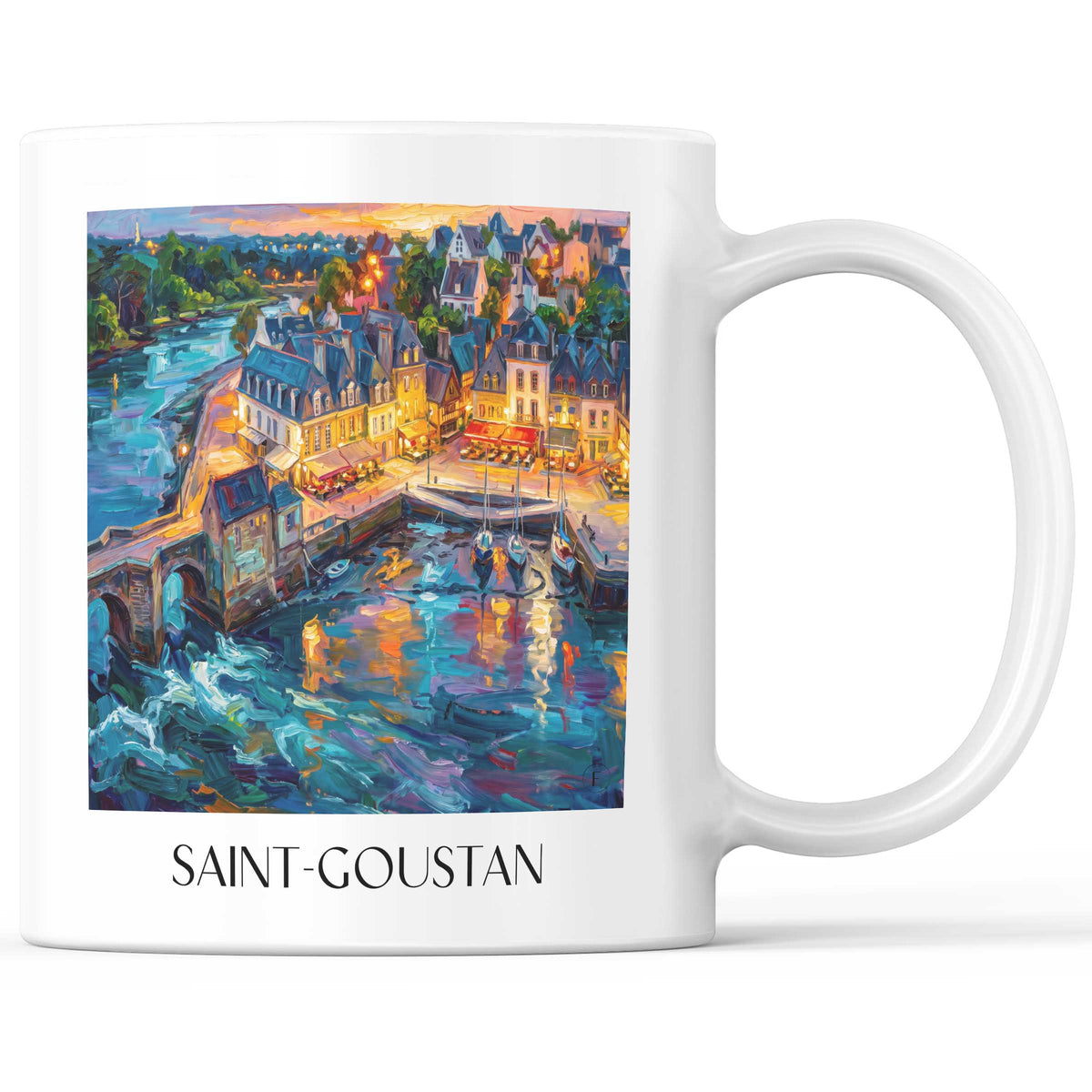 Saint-Goustan Kaffeebecher - Auray - Frankreich Becher - Kaffeetasse im Ölgemälde Stil