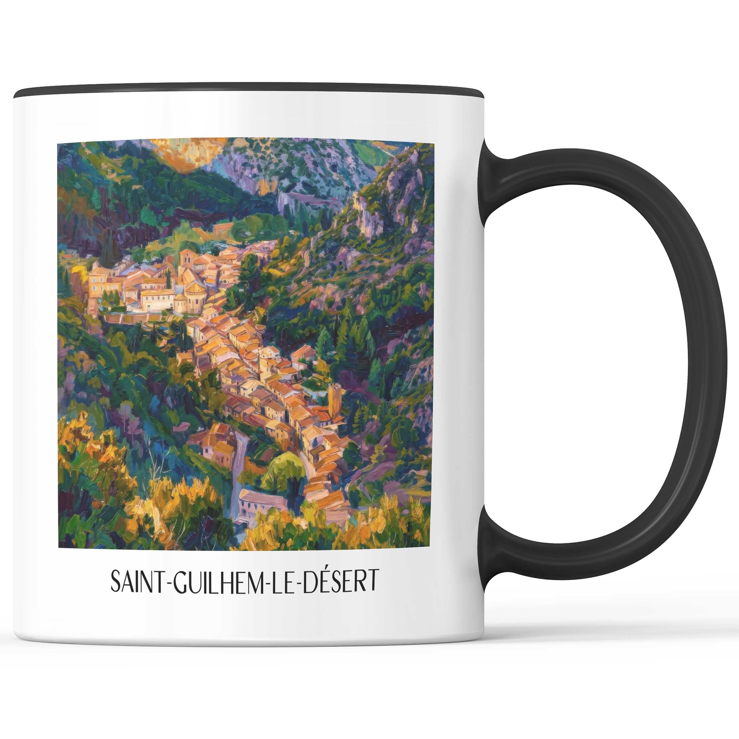 Saint-Guilhem-le-Désert Kaffeebecher - Okzitanien - Frankreich Becher - Kaffeetasse im Ölgemälde Stil - favplace