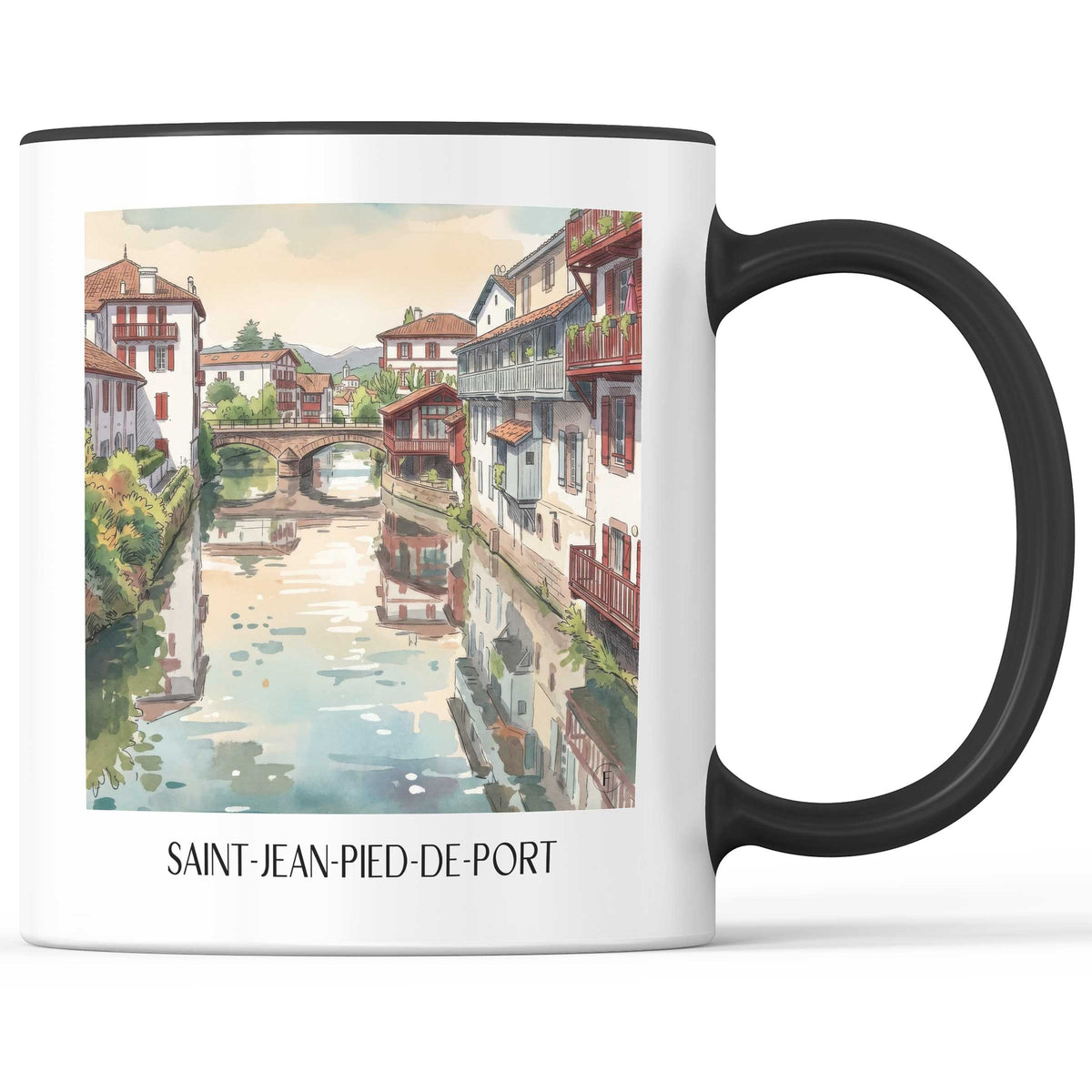 saint-jean-pied-de-port-pays-basque-frankreich-kaffeebecher-aquarell