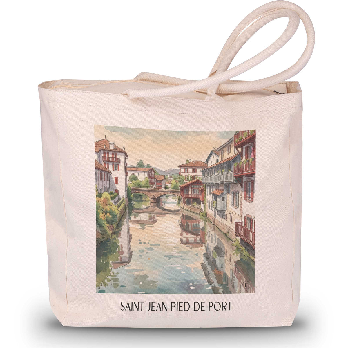 saint-jean-pied-de-port-pays-basque-frankreich-einkaufstasche-aquarell